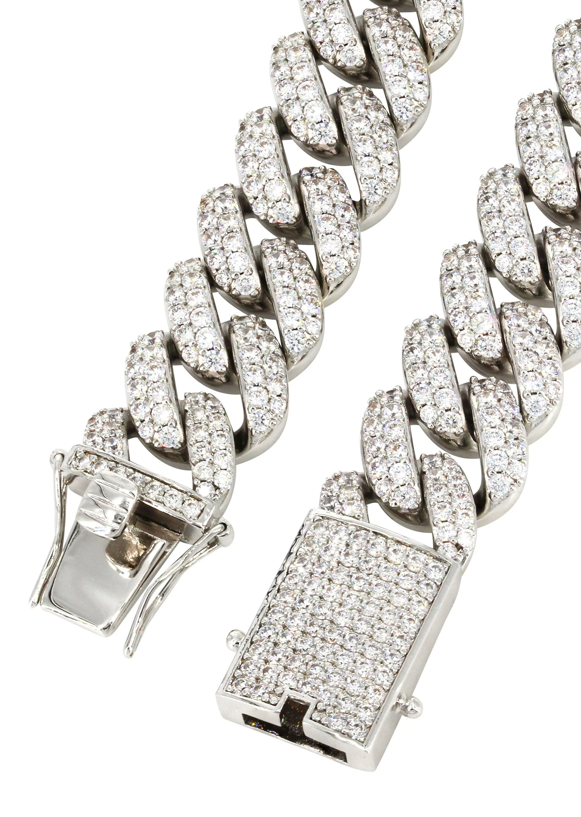 White Gold Plated Mens Iced Out Miami Cuban Link Chain - Image 2