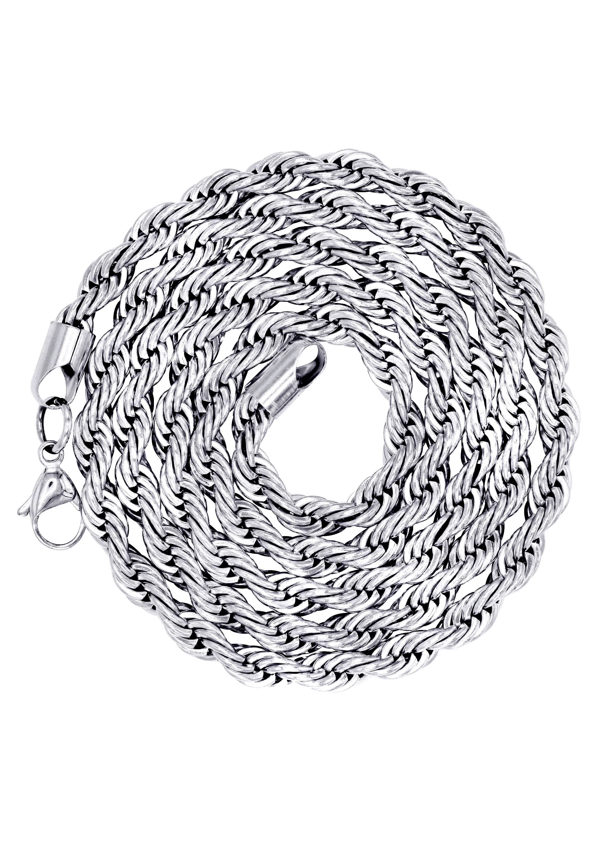 White Gold Plated Mens Solid Rope Chain - Image 3