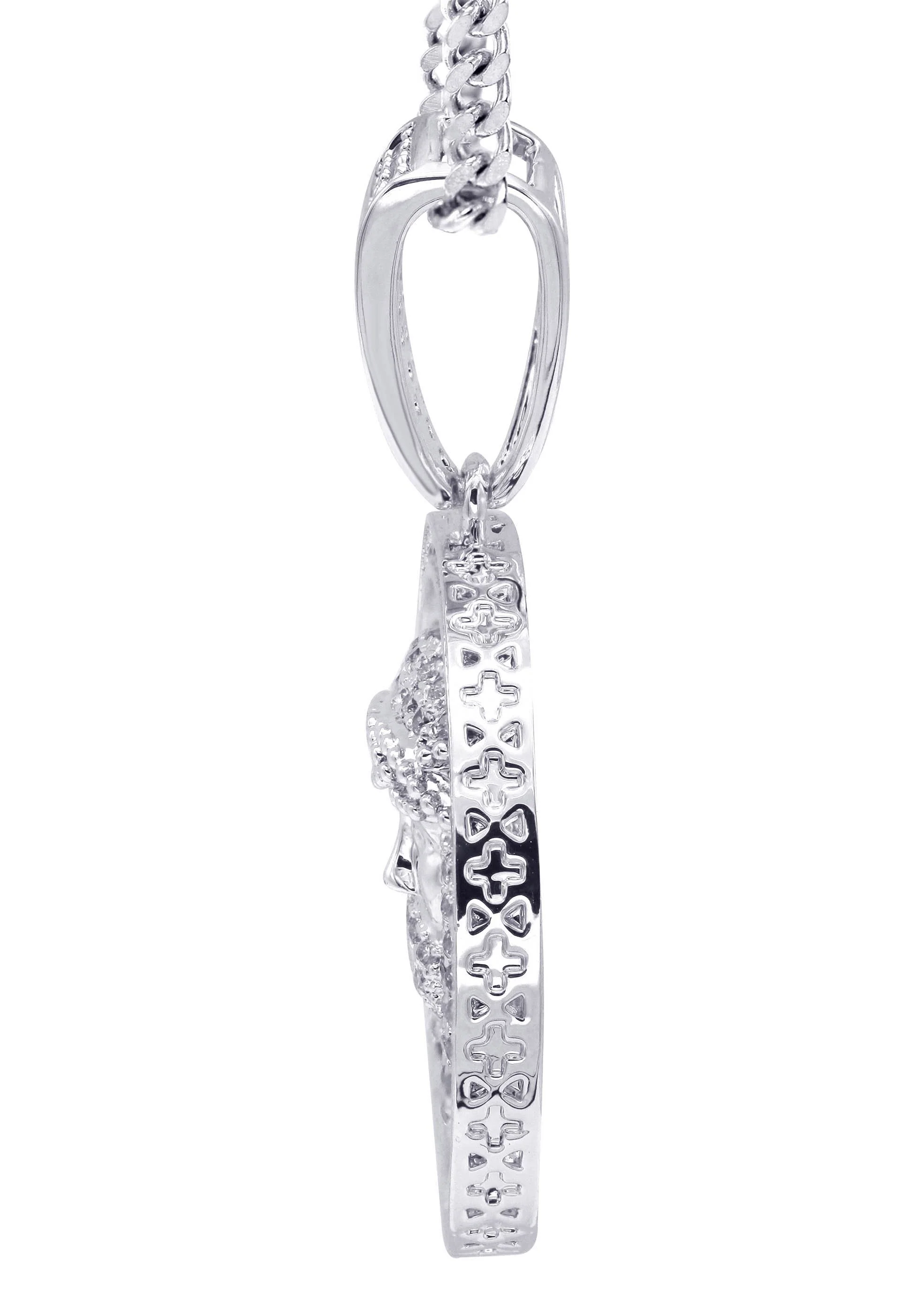 White Gold Plated Cuban Link Chain & Jesus Head Pendant | Appx. 15 Grams - Image 4