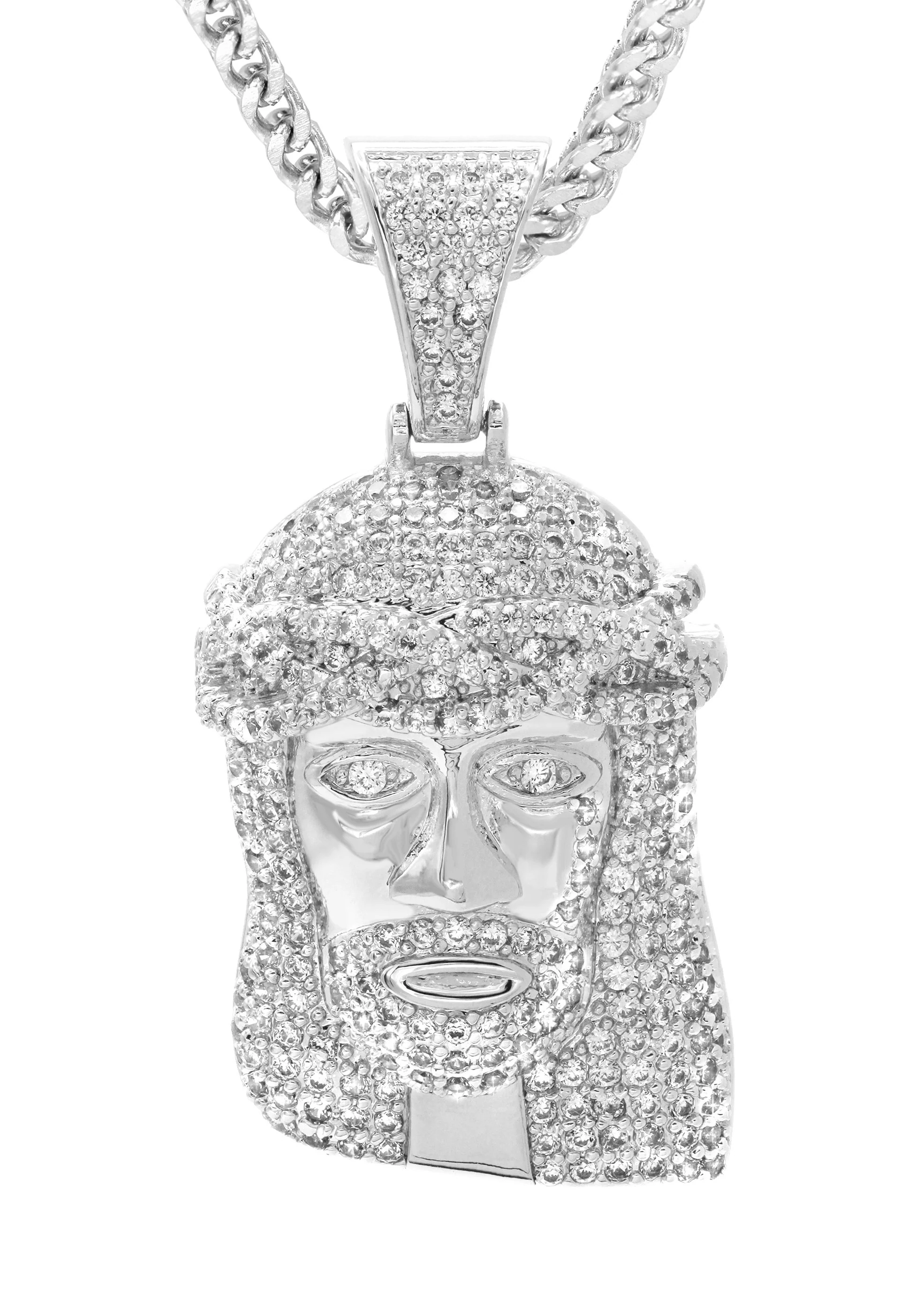 White Gold Plated Franco Link Chain & Jesus Head Pendant | Appx. 14.8 Grams - Image 2