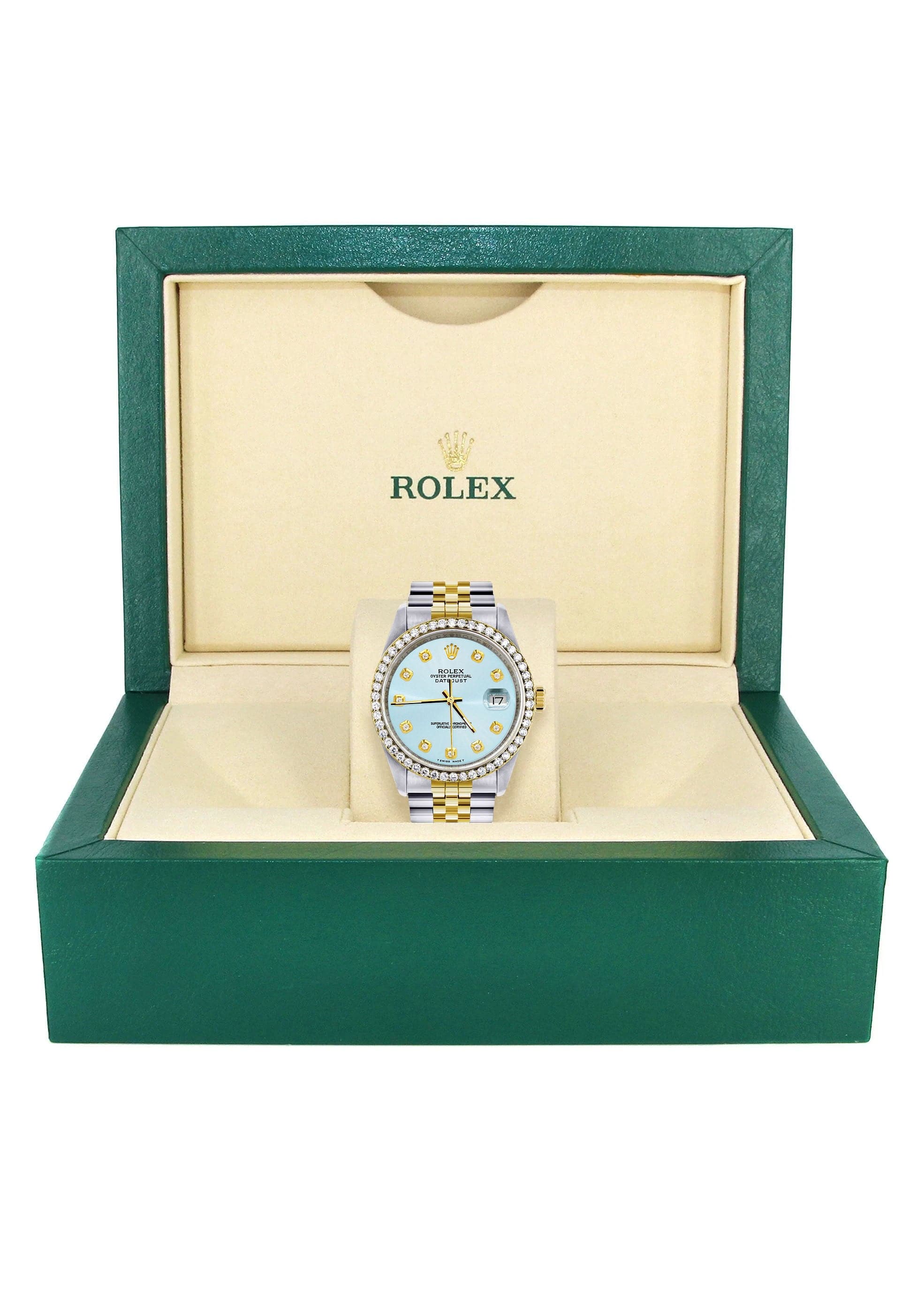 Gold Rolex Datejust Watch 16233 Two Tone for Men | 36Mm | Light Blue Dial | Jubilee Band - Image 7