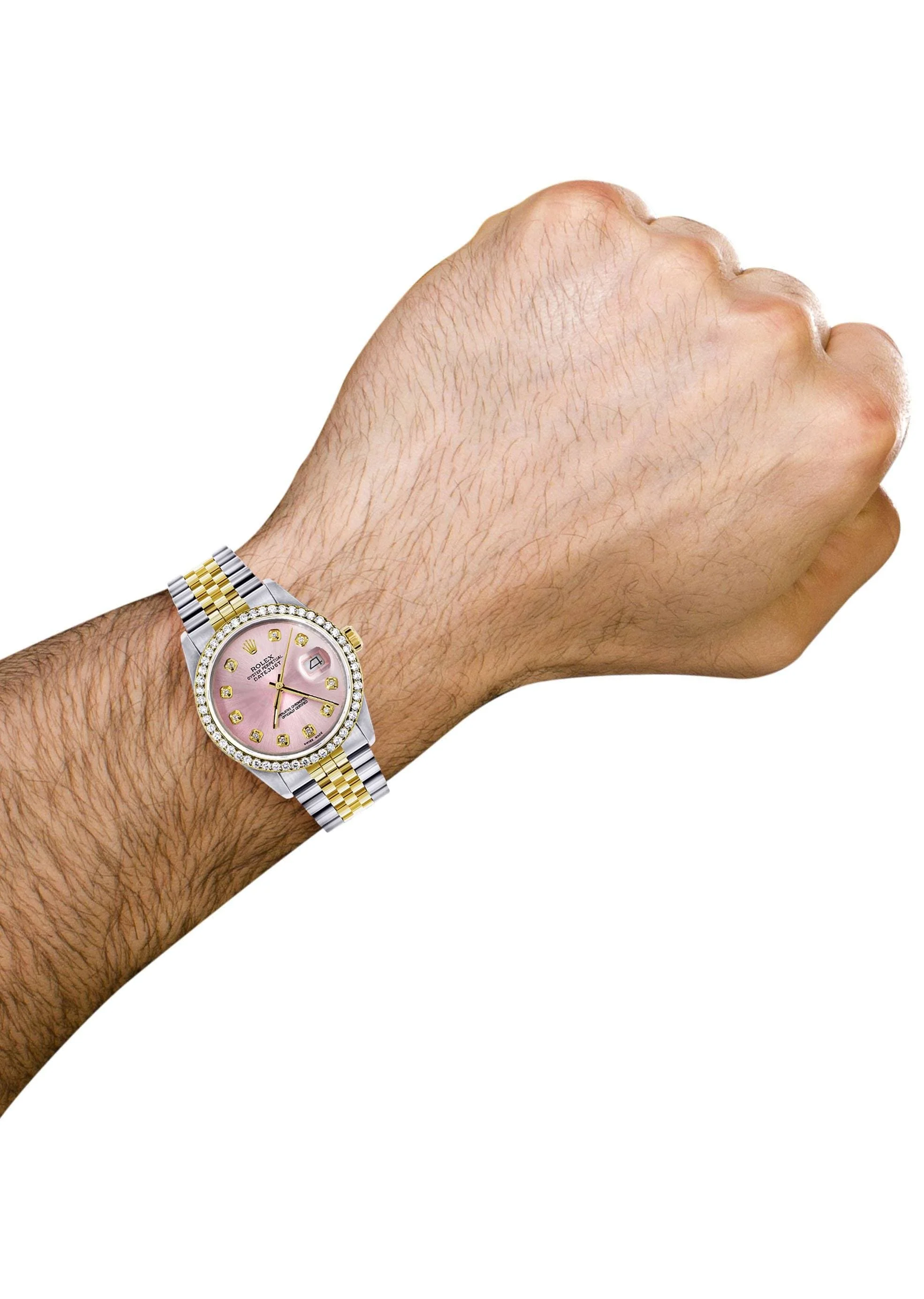 Gold Rolex Datejust  Watch 16233 for Men | 36Mm | Pink Dial | Jubilee Band - Image 4