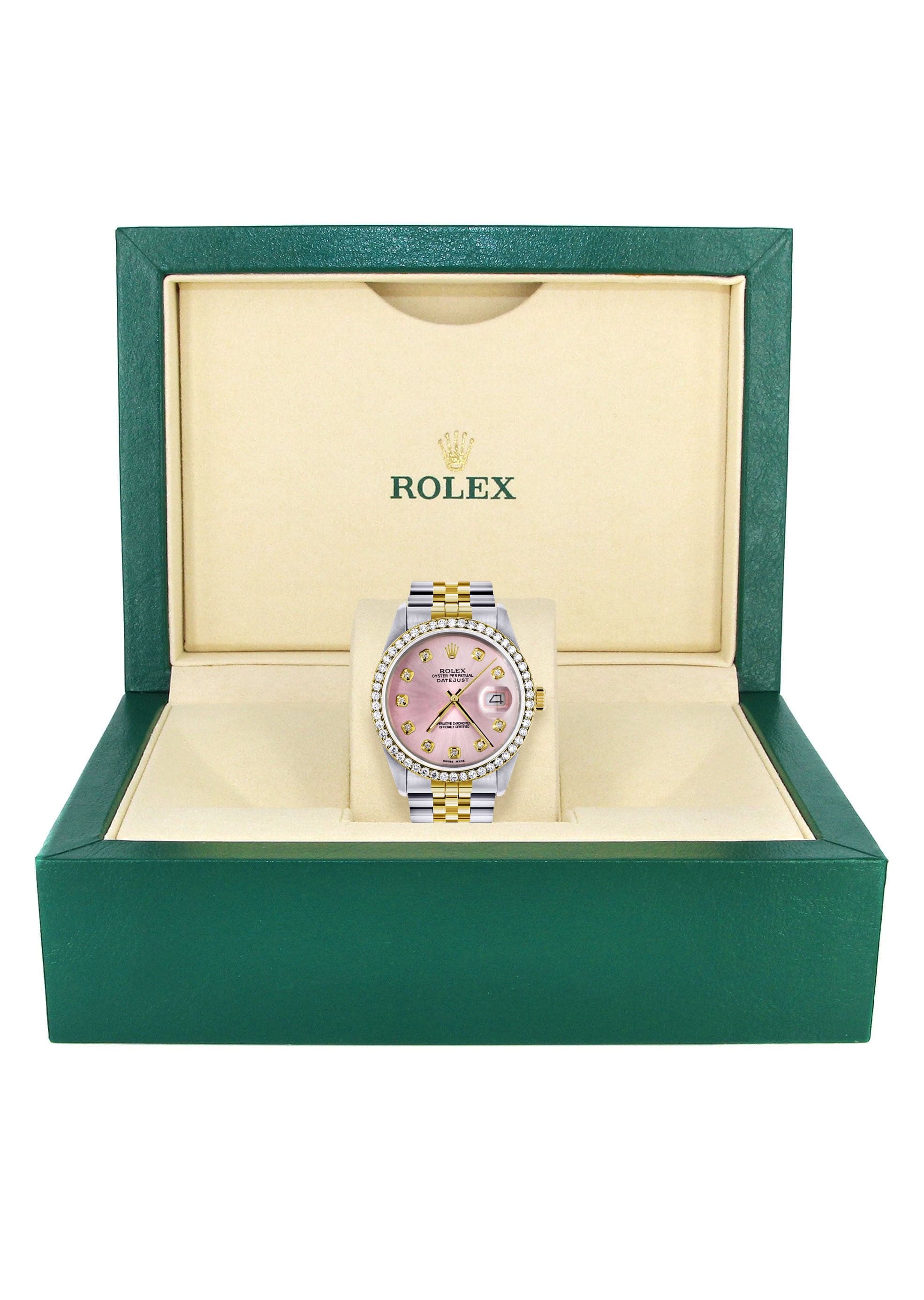 Gold Rolex Datejust  Watch 16233 for Men | 36Mm | Pink Dial | Jubilee Band - Image 7