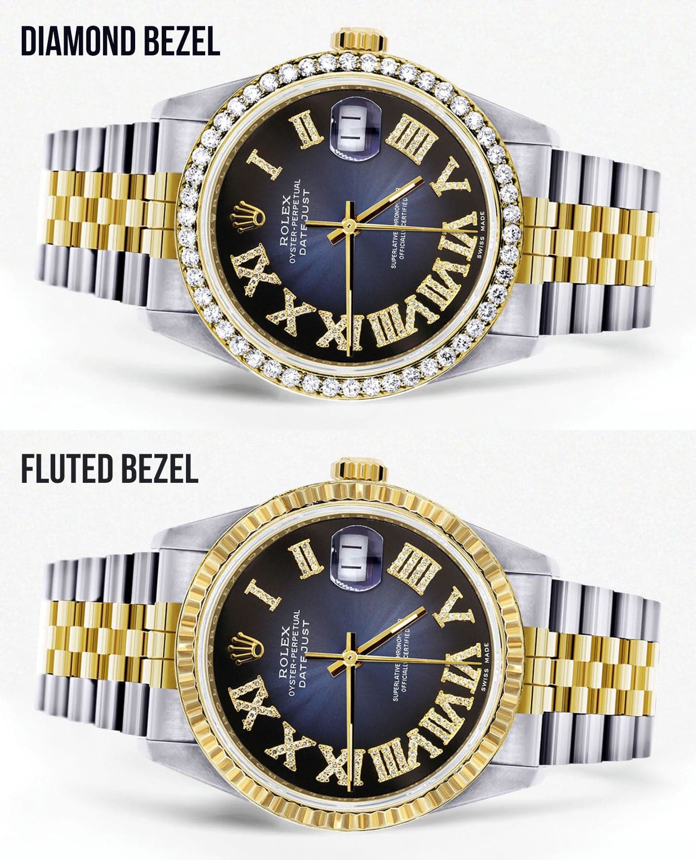 Gold & Steel Rolex Datejust Watch 16233 for Men  | 36Mm | Blue Black Roman Dial | Jubilee Band - Image 2