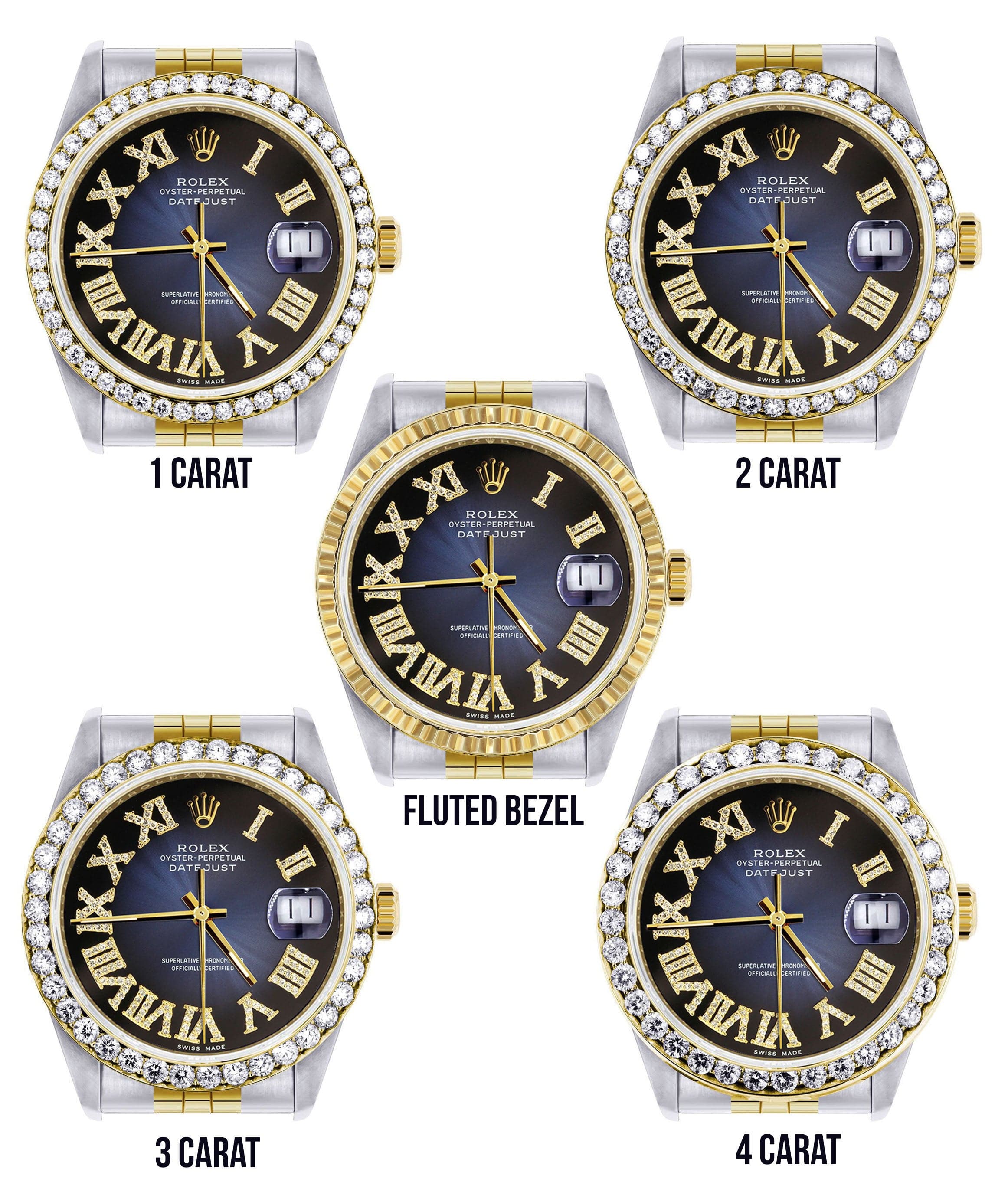 Gold & Steel Rolex Datejust Watch 16233 for Men  | 36Mm | Blue Black Roman Dial | Jubilee Band - Image 3