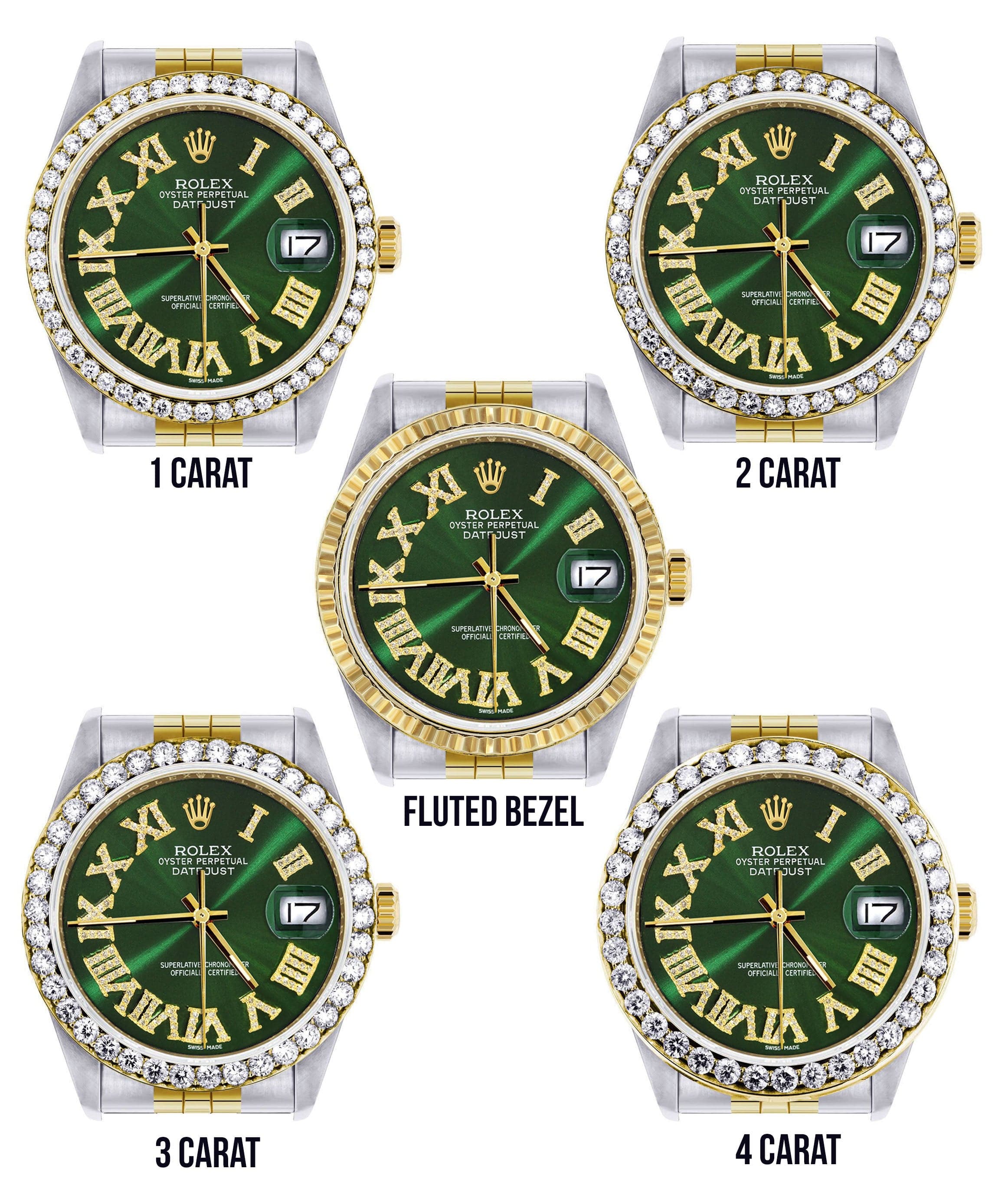 Gold & Steel Rolex Datejust Watch 16233 for Men | 36Mm | Green Roman Dial | Jubilee Band - Image 3