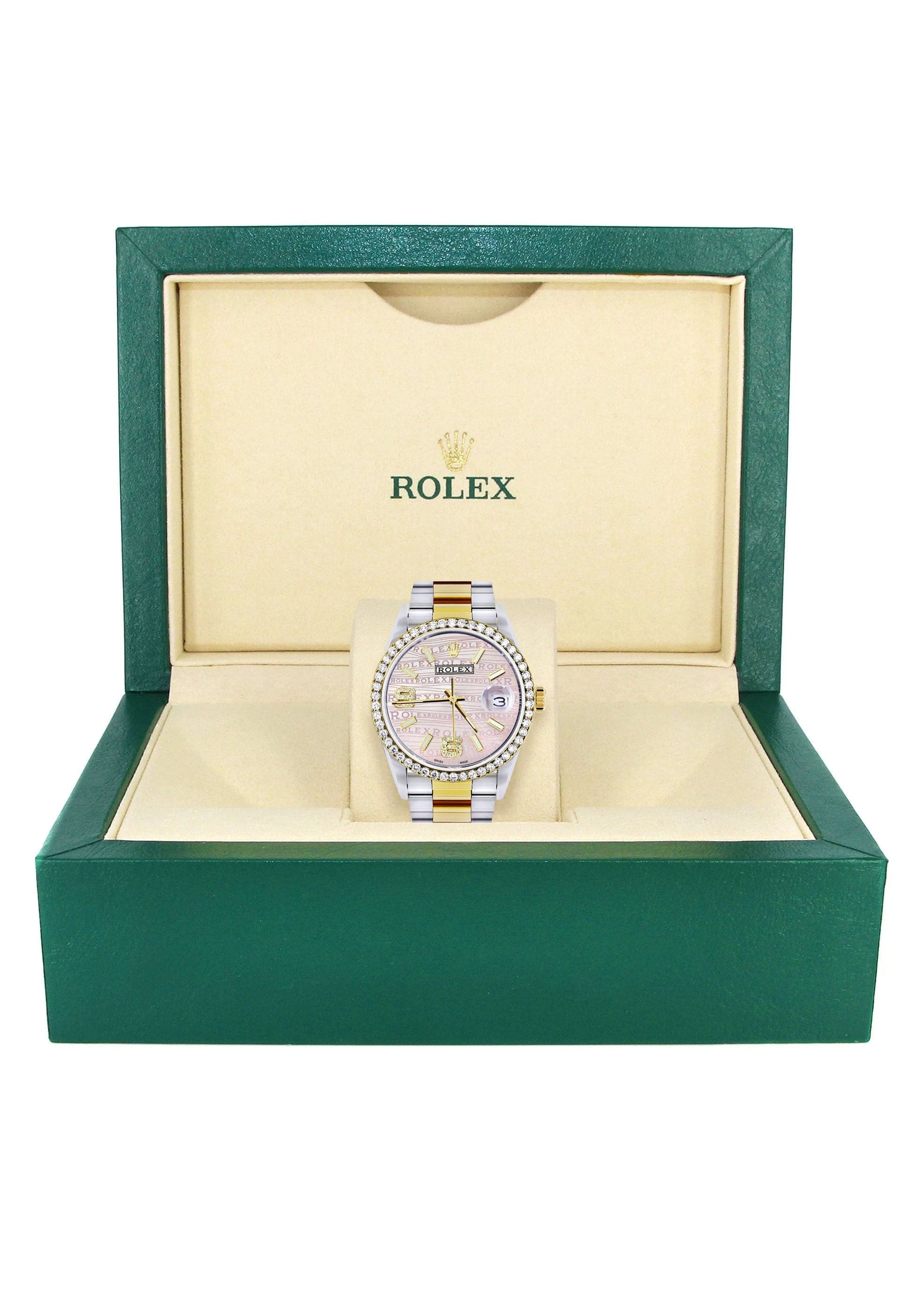 Gold & Steel Rolex Datejust Watch 16233 for Men | 36Mm | Custom Diamond Pink Dial | Oyster Band - Image 7