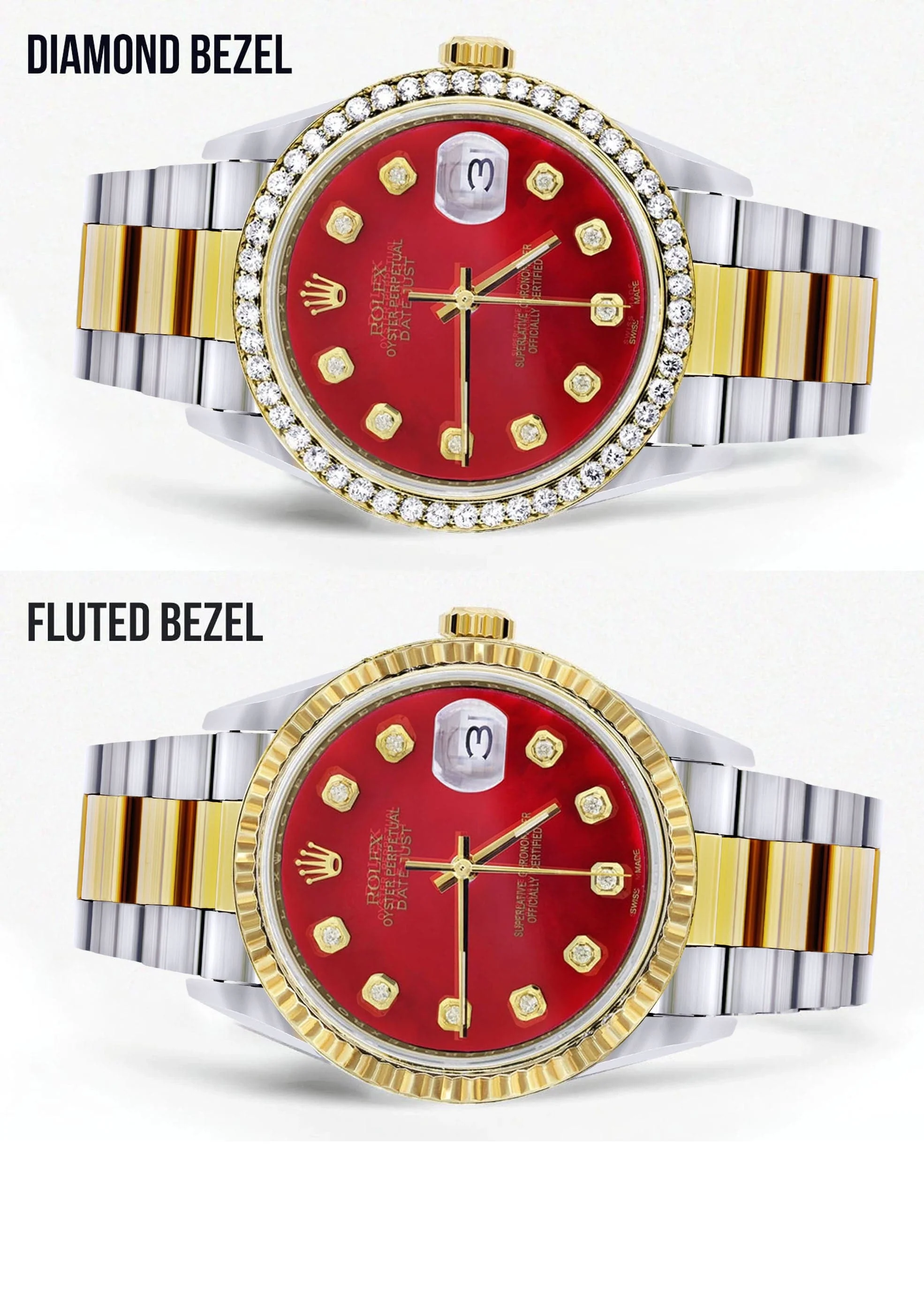 Gold & Steel Rolex Datejust Watch 16233 for Men | 36Mm | Diamond Red Mother Of Pearl Dial | Oyster Band - Image 2