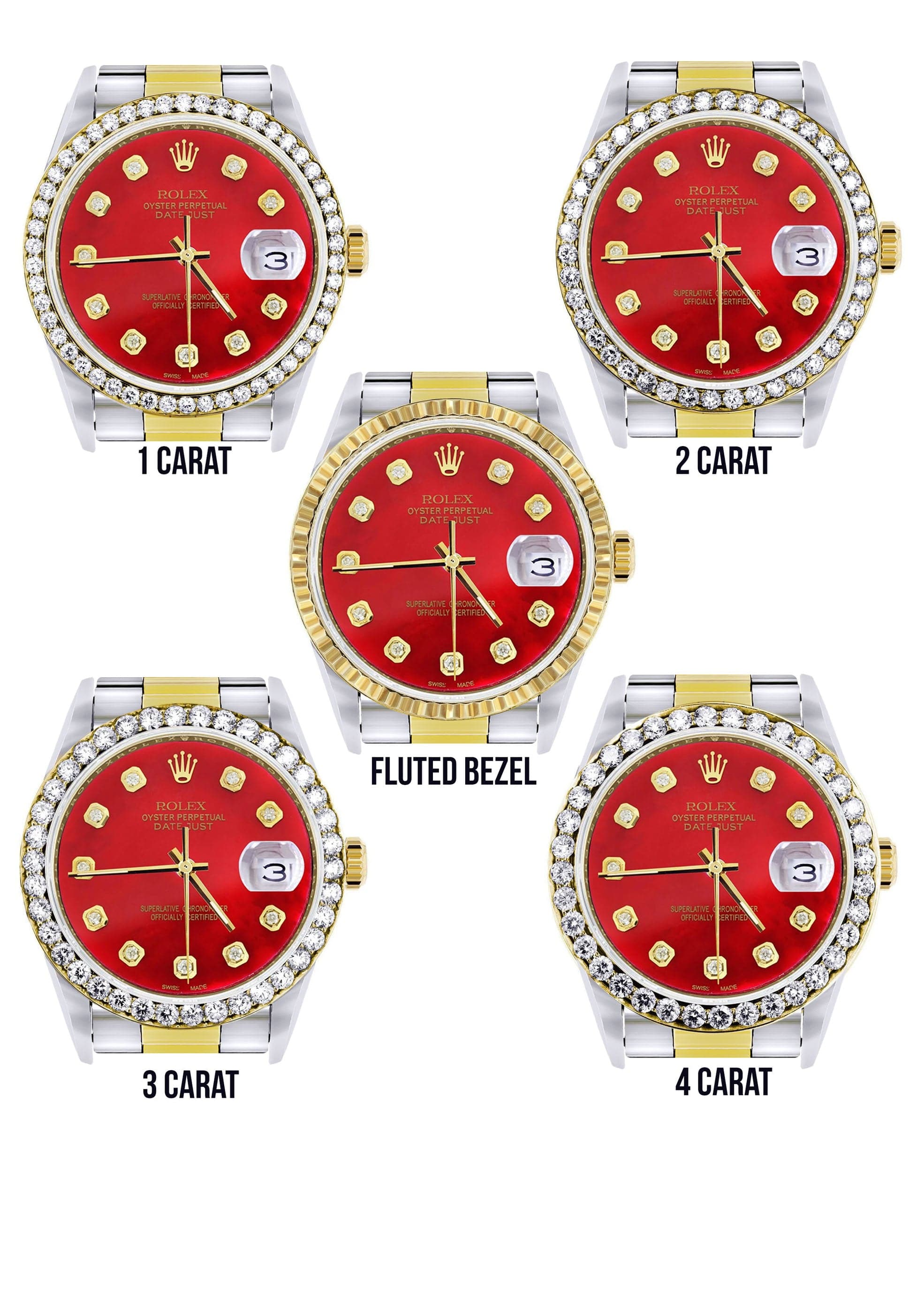 Gold & Steel Rolex Datejust Watch 16233 for Men | 36Mm | Diamond Red Mother Of Pearl Dial | Oyster Band - Image 3