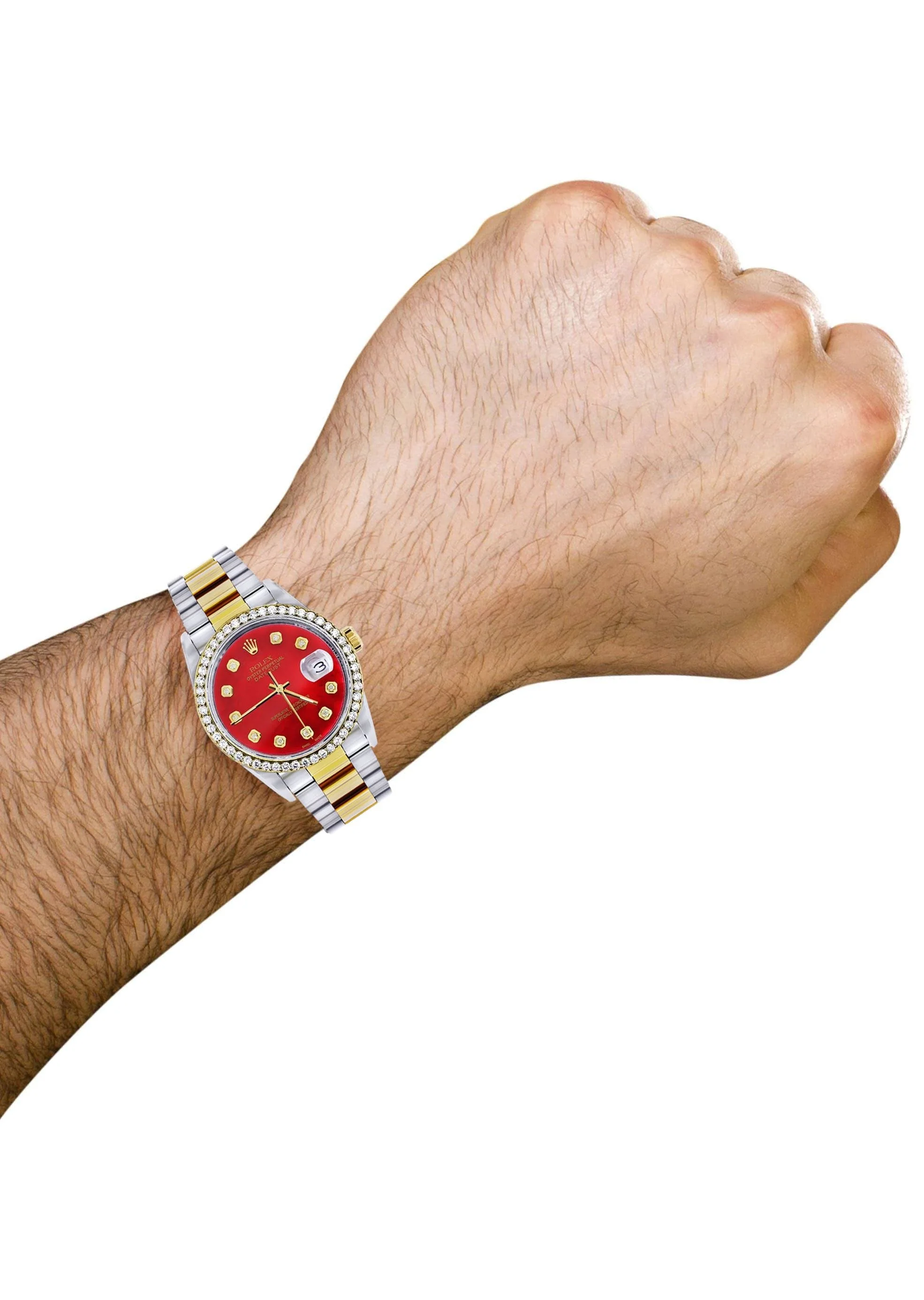 Gold & Steel Rolex Datejust Watch 16233 for Men | 36Mm | Diamond Red Mother Of Pearl Dial | Oyster Band - Image 4
