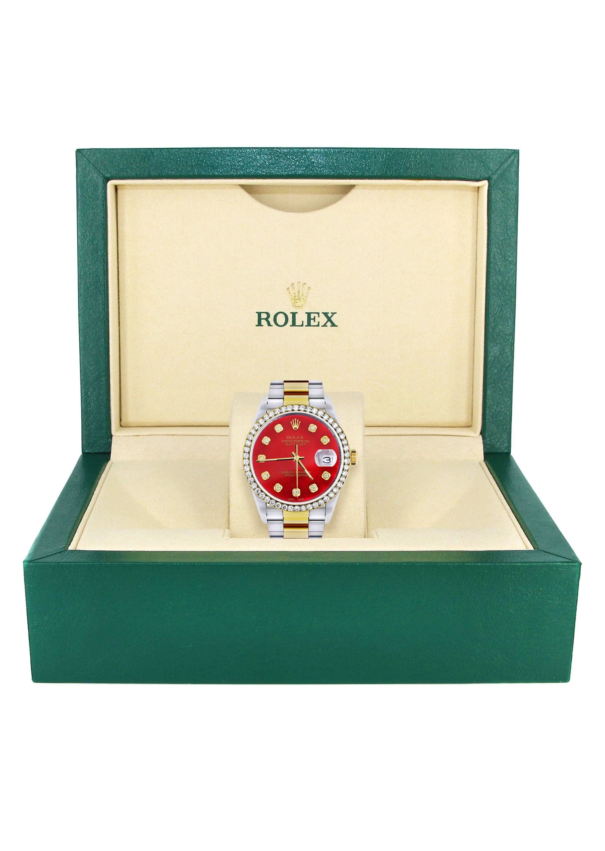 Gold & Steel Rolex Datejust Watch 16233 for Men | 36Mm | Diamond Red Mother Of Pearl Dial | Oyster Band - Image 7