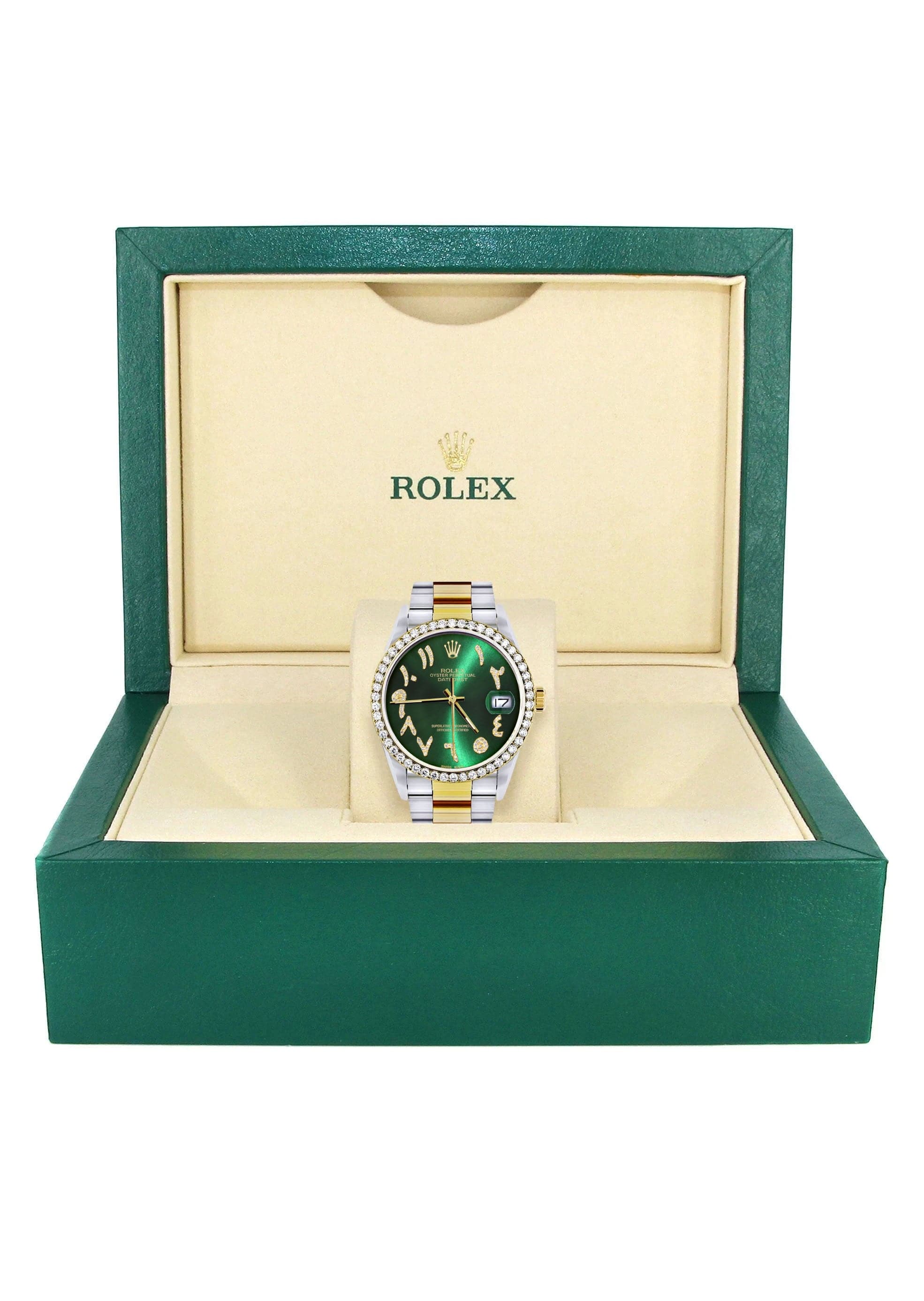 Gold & Steel Rolex Datejust Watch 16233 for Men | 36Mm | Green Arabic Diamond Dial | Oyster Band - Image 7