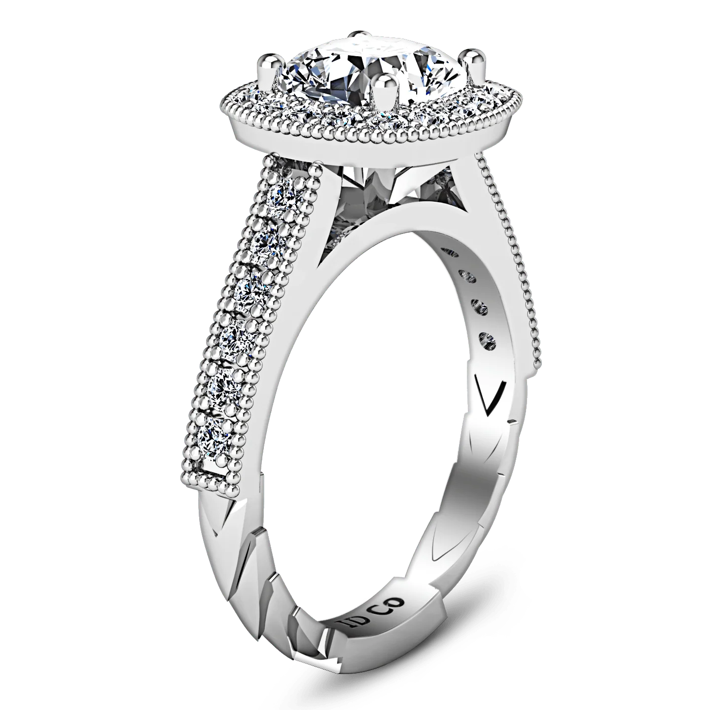 Halo Cushion Cut Diamond Engagement Ring Geneve 14K White Gold - Image 2