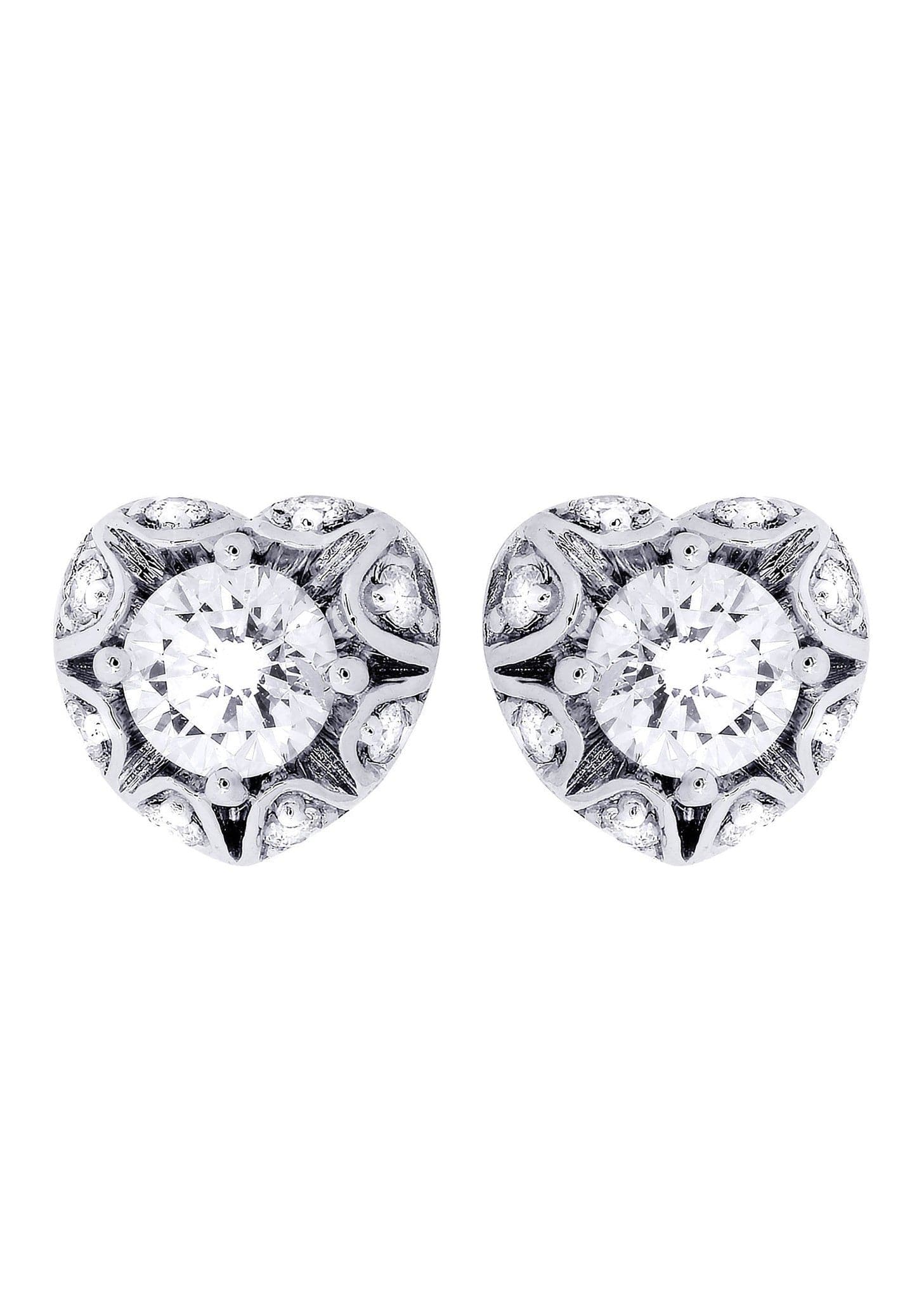 Heart Diamond Stud Earrings For Men | 14K White Gold | 0.7 Carats