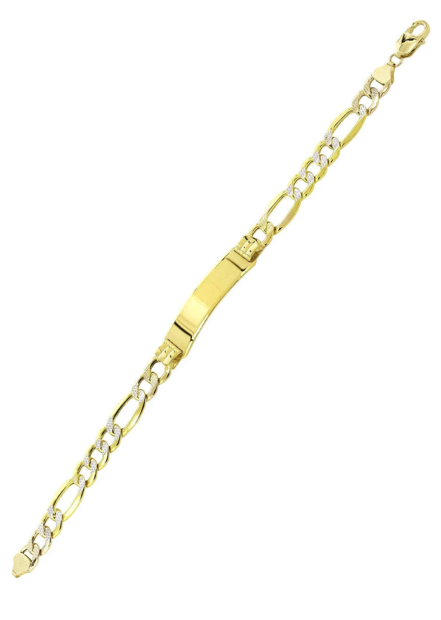 Semi Solid  Id Pave Figaro Bracelet 10K Yellow Gold - Image 3