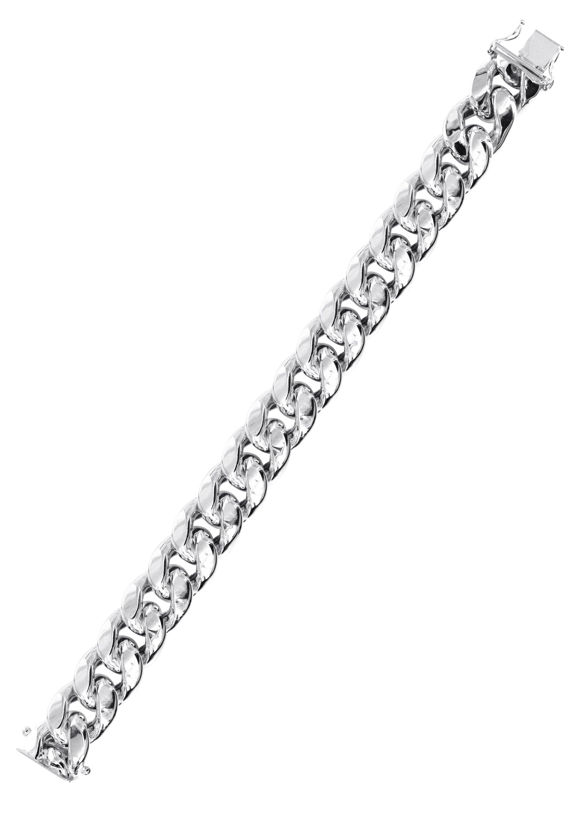 Semi Solid  Mens Miami Cuban Link Bracelet 10K White Gold - Image 3