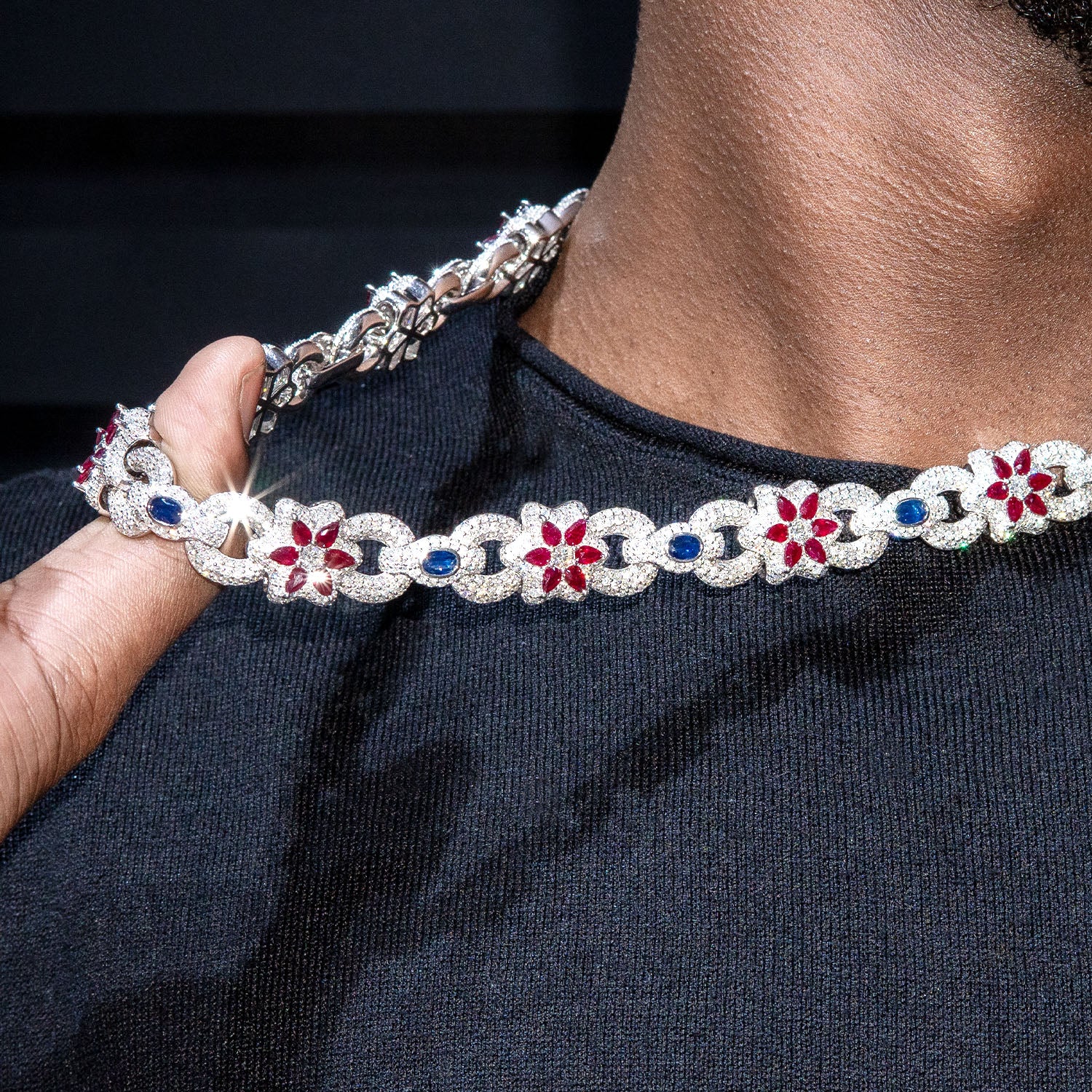 High End Jewelry -  Iced Out Ruby & Sapphire Chain - Image 3
