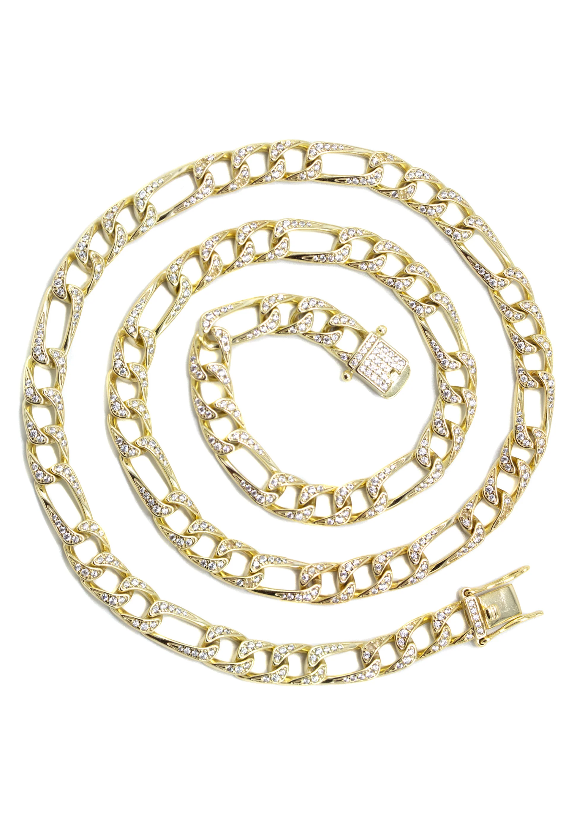 Silver Chain -  Gold Iced Out Figaro Chain - Image 3