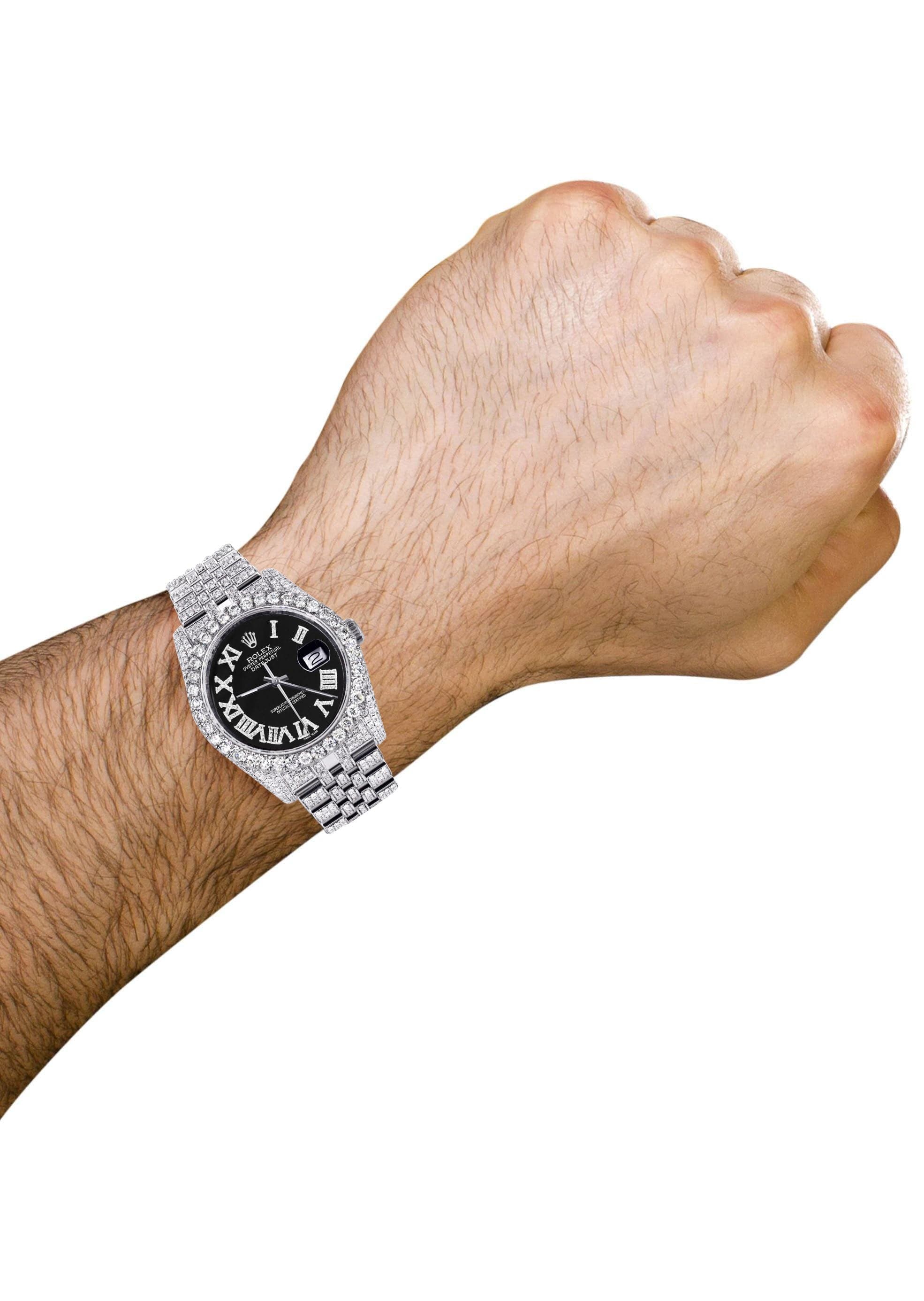 Iced Out Rolex Datejust 36 MM | Stainless Steel | 10 Carats of Diamonds | Black Roman Diamond Dial | Jubilee Band - Image 3