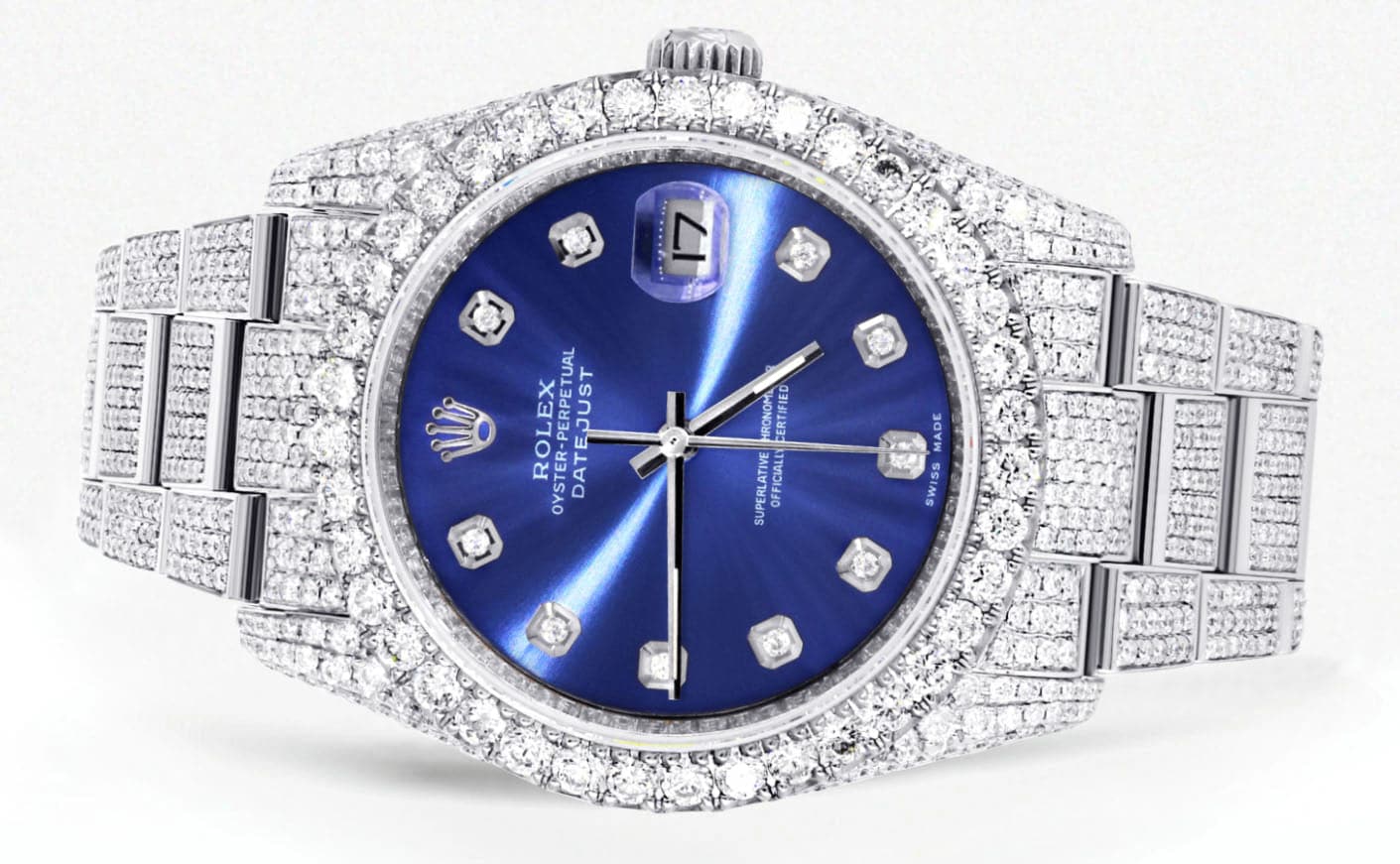 Iced Out Rolex Datejust 36 MM | Stainless Steel | 16.5 Carats of Diamonds | Blue Diamond Dial | Oyster Band | Model 116200 - Image 2