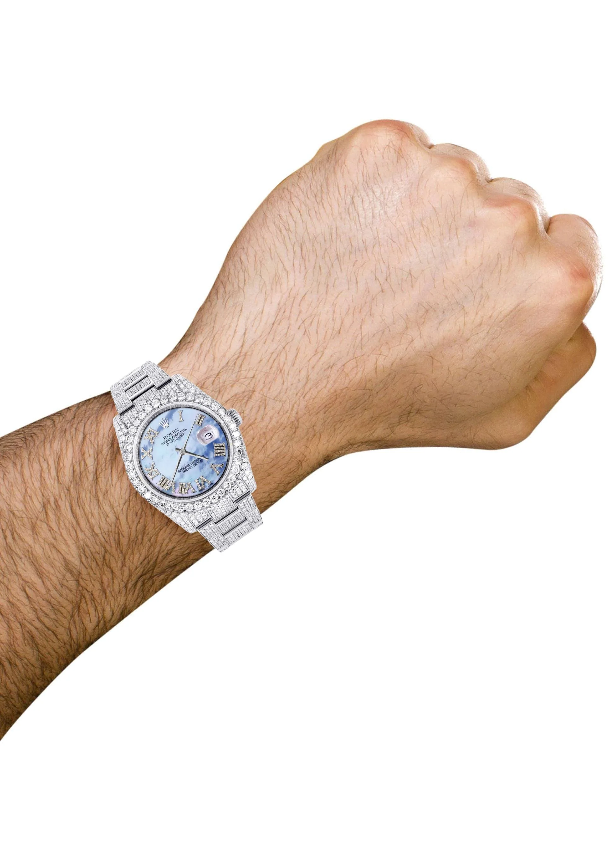 Iced Out Rolex Datejust 36 MM | Stainless Steel | 16.5 Carats of Diamonds | Blue Mother of Pearl Roman Diamond Dial | Oyster Band | Model 116200 - Image 3