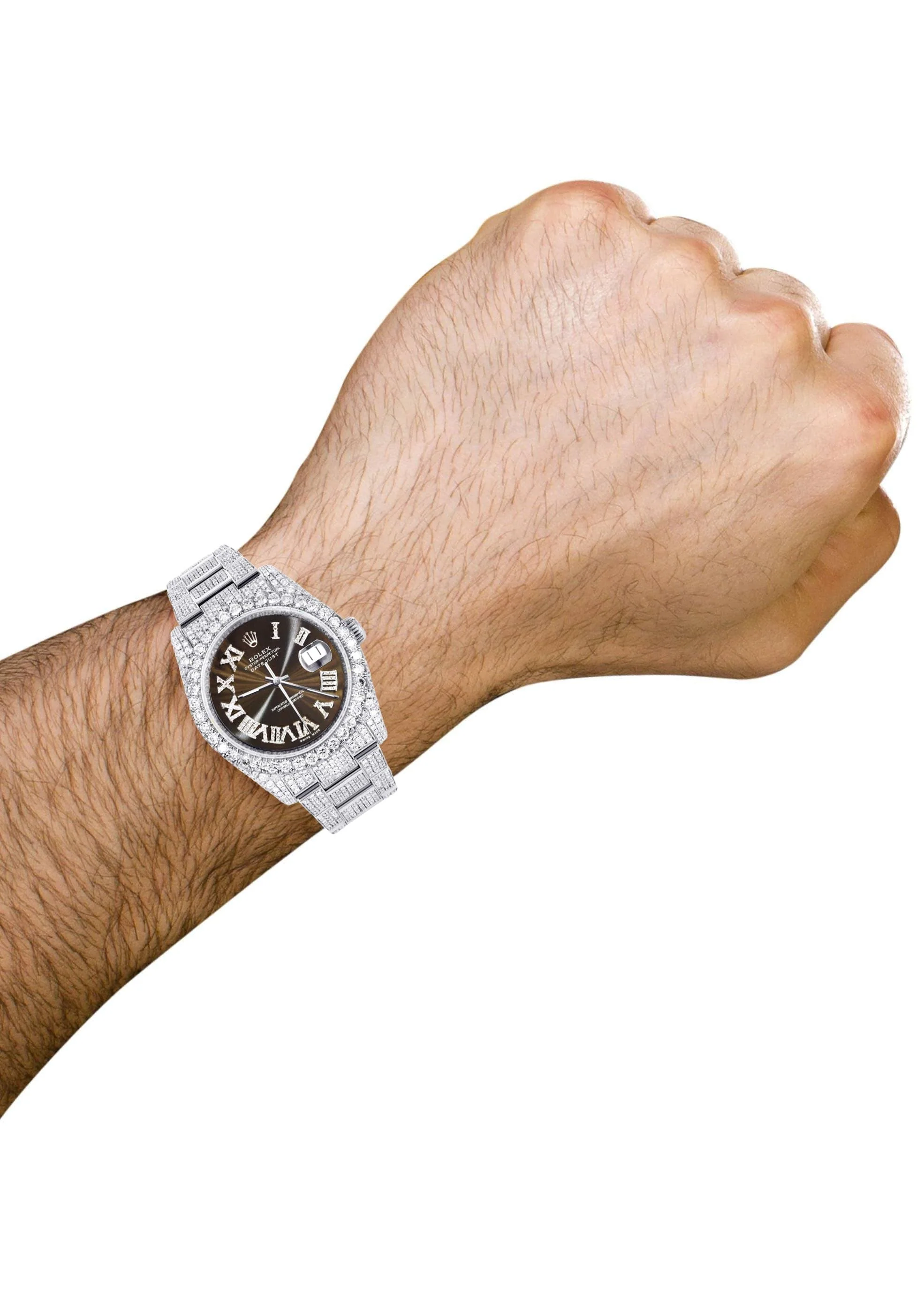 Iced Out Rolex Datejust 36 MM | Stainless Steel | 10 Carats of Diamonds | Brown Roman Diamond Dial | Oyster Band - Image 3