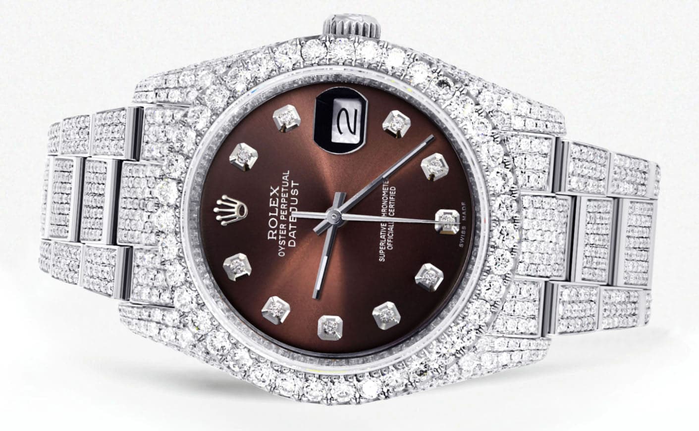 Iced Out Rolex Datejust 36 MM | Stainless Steel | 16.5 Carats of Diamonds | Chocolate Diamond Dial | Oyster Band | Model 116200 - Image 3