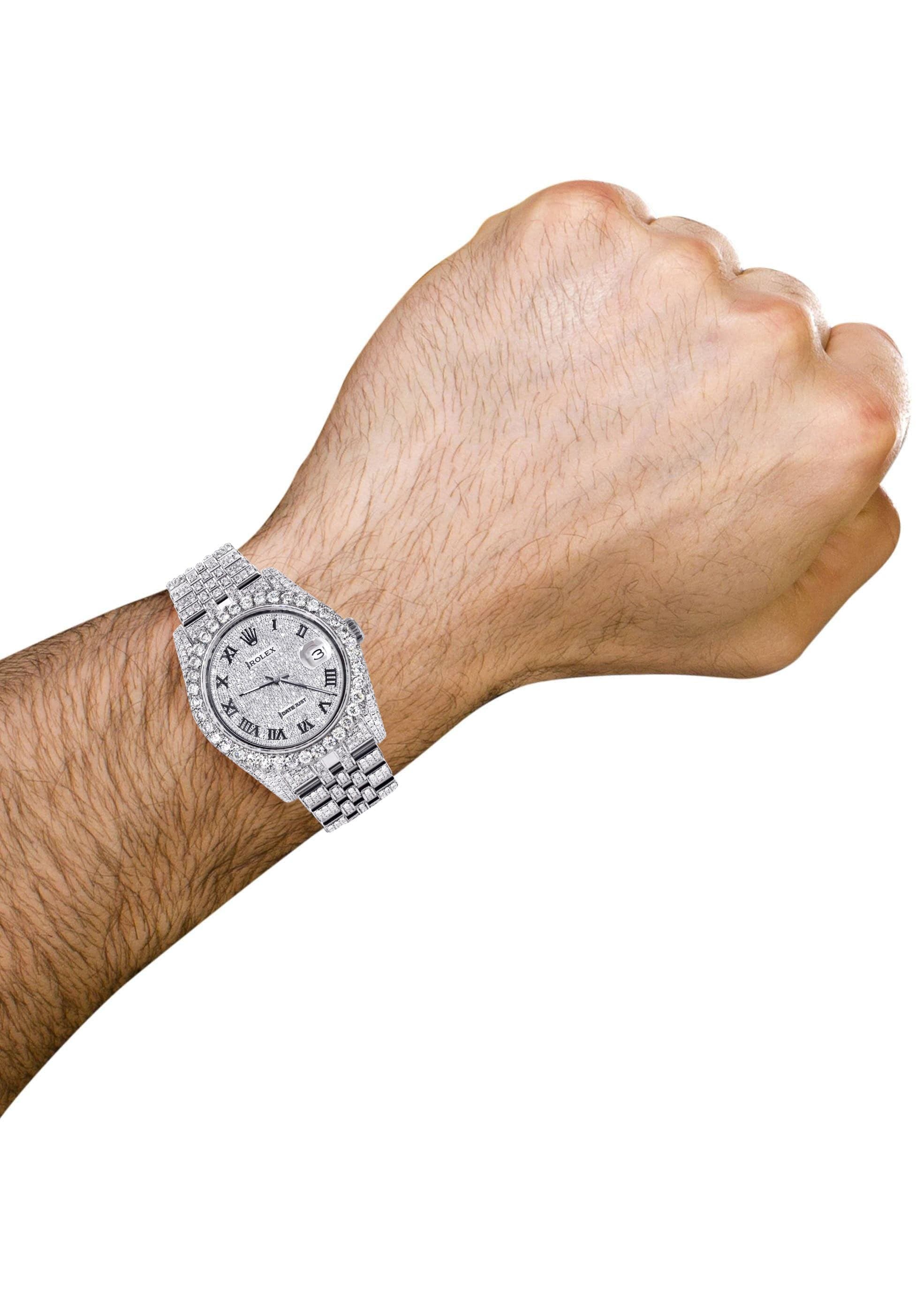 Iced Out Rolex Datejust 36 MM | Stainless Steel | 16.5 Carats of Diamonds | Full Diamond Roman Diamond Dial | Jubilee Band | Model 116200 - Image 3