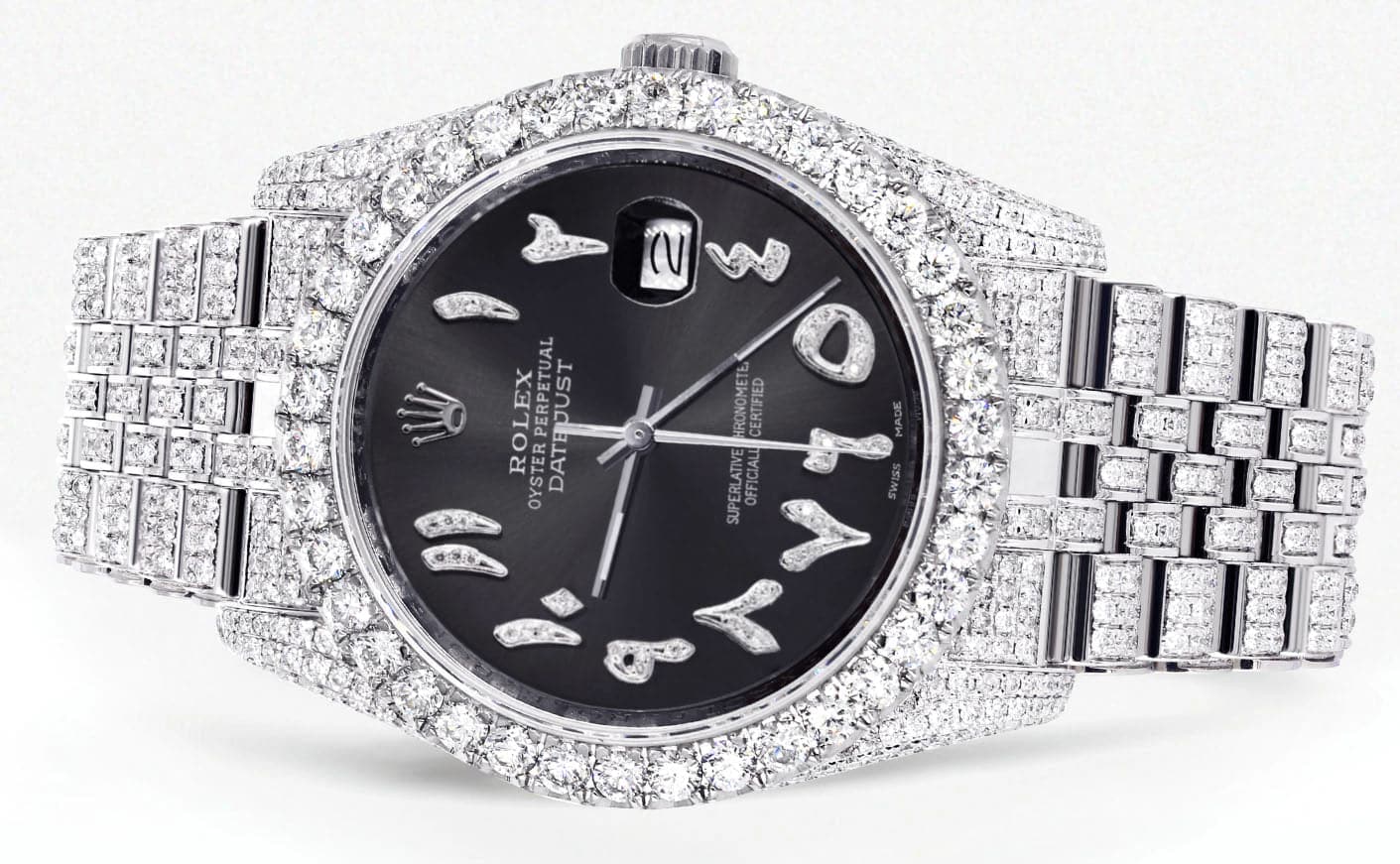 Iced Out Rolex Datejust 36 MM | Stainless Steel | 16.5 Carats of Diamonds | Graphite Arabic Diamond Dial | Jubilee Band | Model 116200 - Image 2