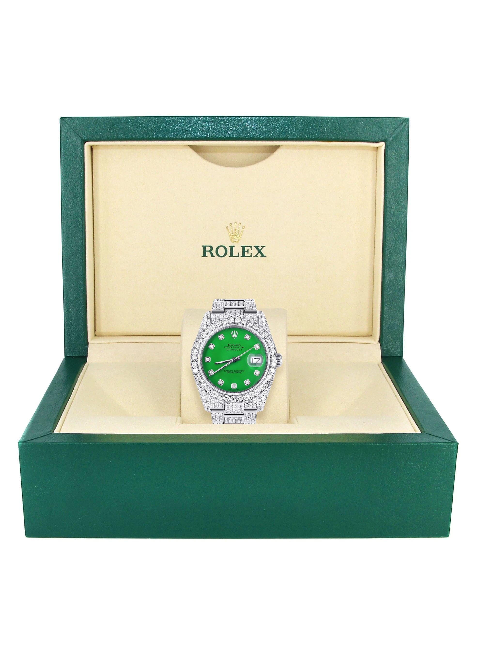 Iced Out Rolex Datejust 36 MM | Stainless Steel | 16.5 Carats of Diamonds | Green Diamond Dial | Oyster Band | Model 116200 - Image 4
