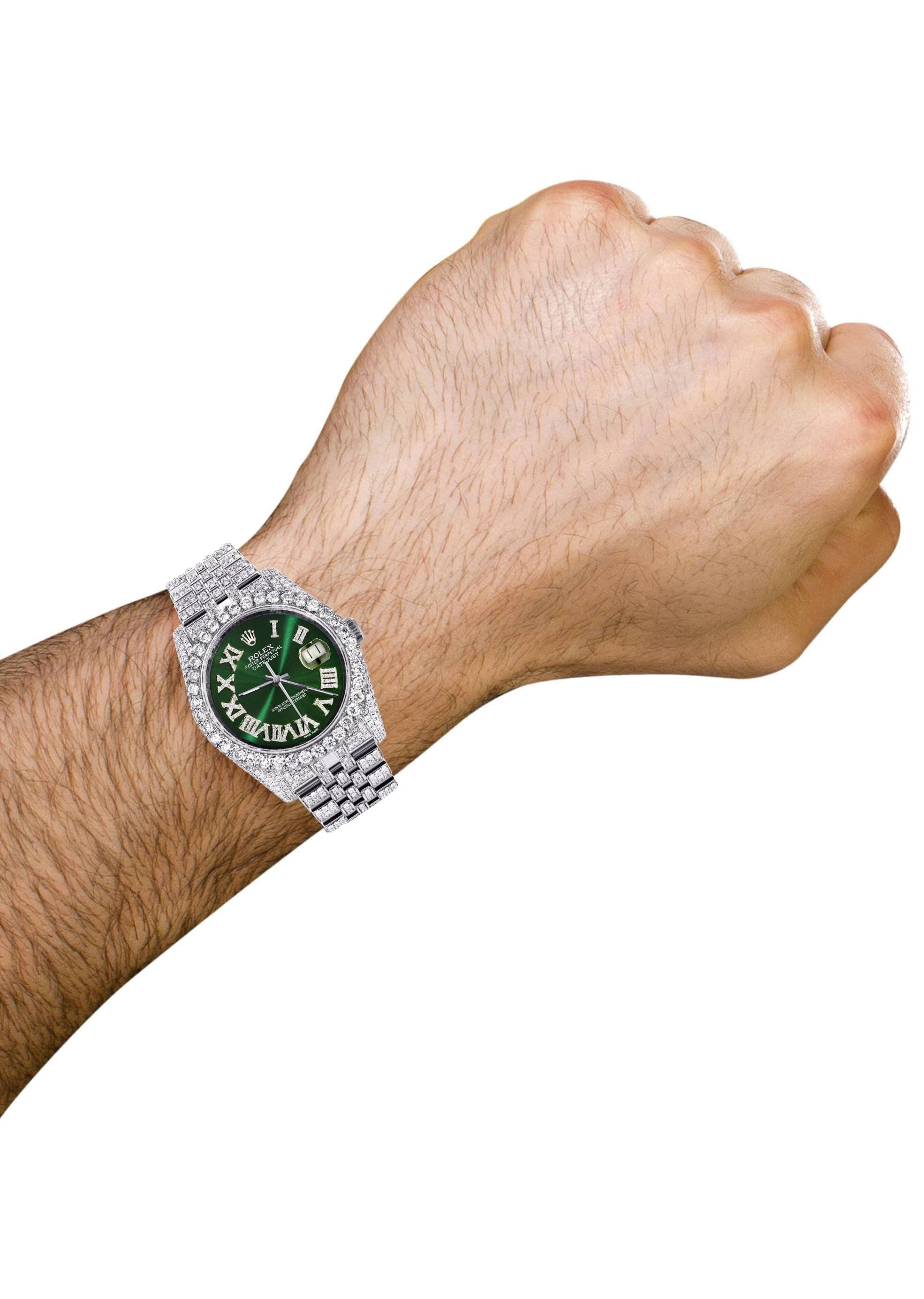 Iced Out Rolex Datejust 36 MM | Stainless Steel | 16.5 Carats of Diamonds | Green Roman Diamond Dial | Jubilee Band | Model 116200 - Image 3