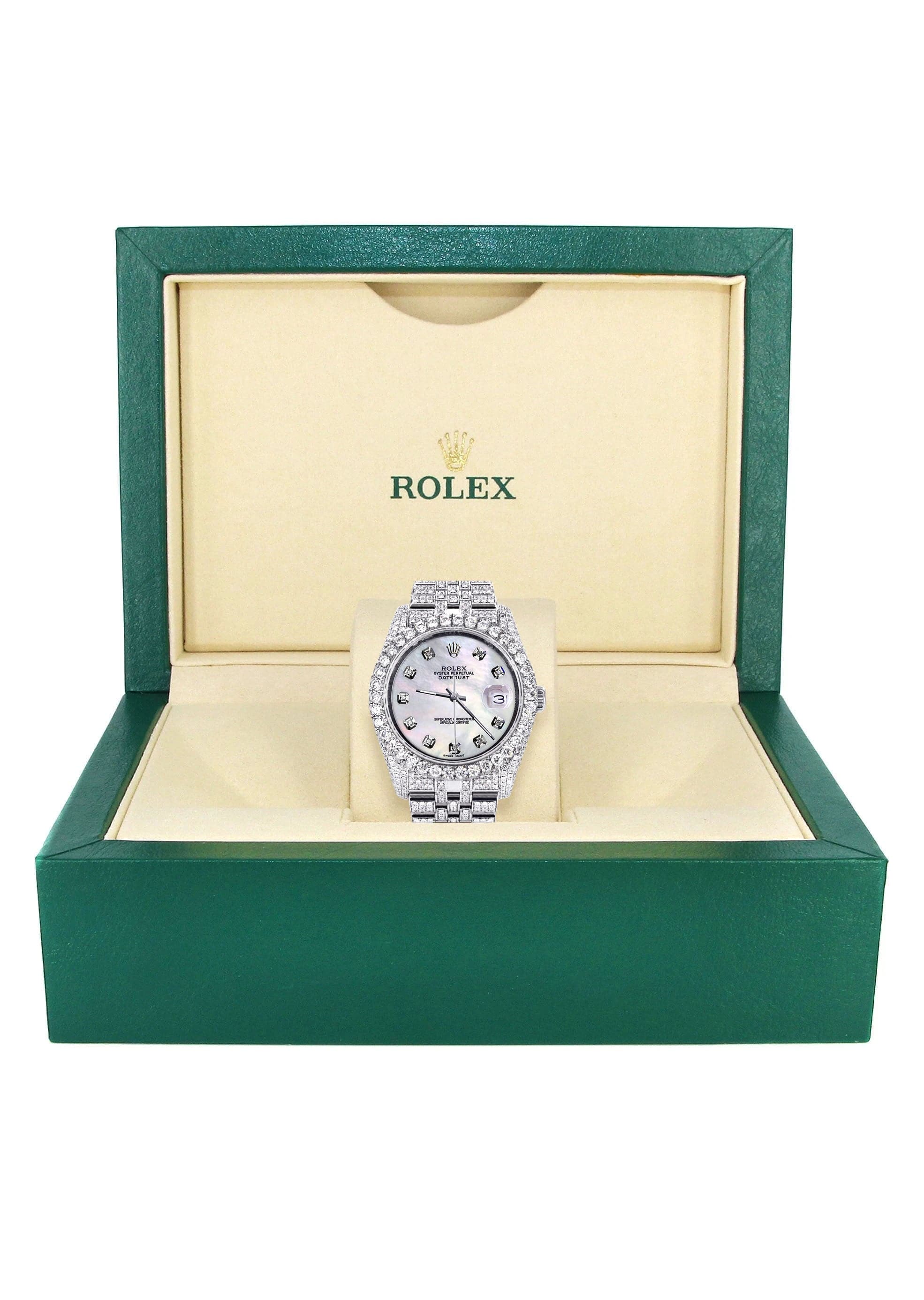 Iced Out Rolex Datejust 36 MM | Stainless Steel | 16.5 Carats of Diamonds | Mother of Pearl Diamond Dial | Jubilee Band | Model 116200 - Image 4