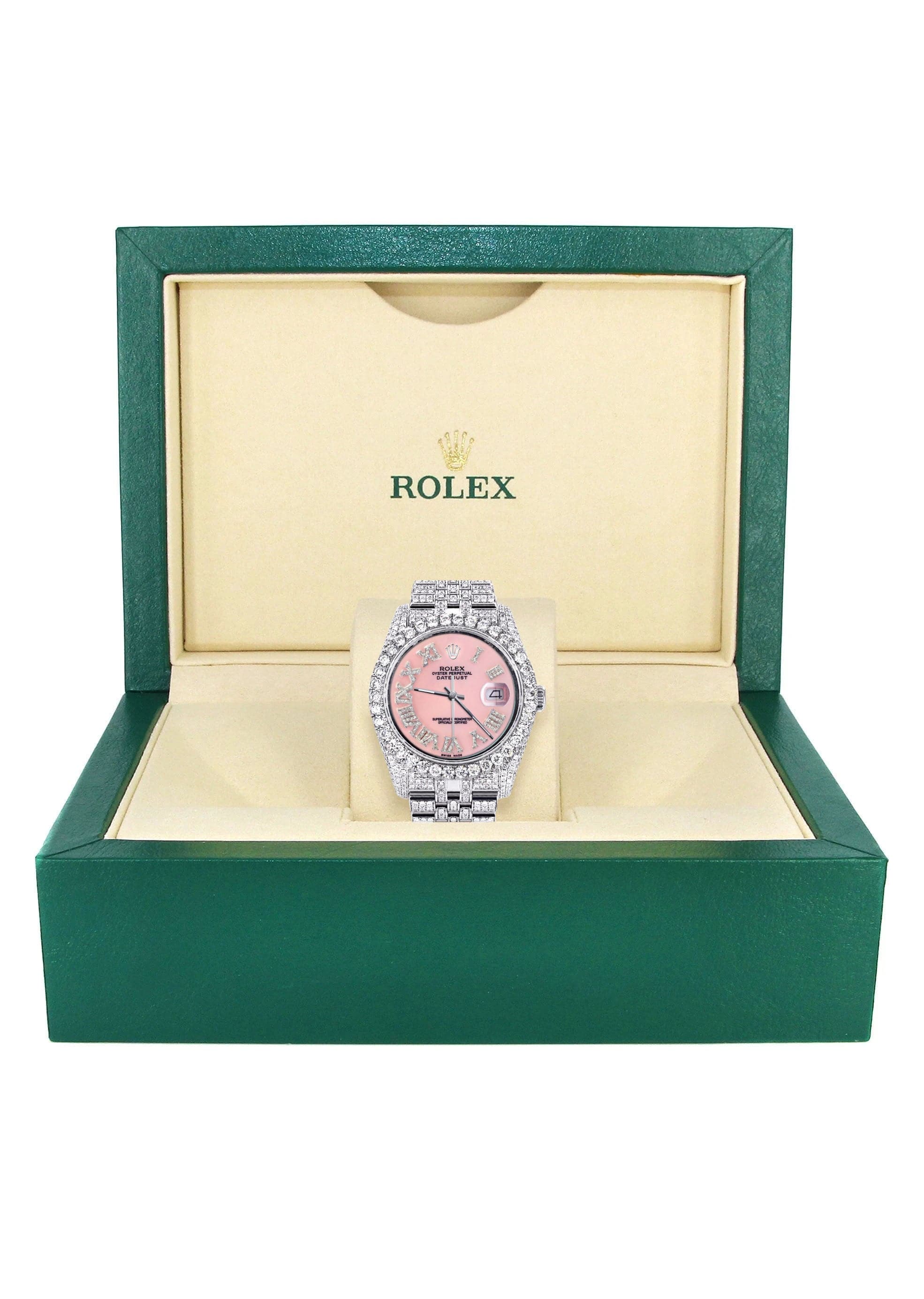 Iced Out Rolex Datejust 36 MM | Stainless Steel | 16.5 Carats of Diamonds | Pink Roman Diamond Dial | Oyster Band | Model 116200 - Image 4