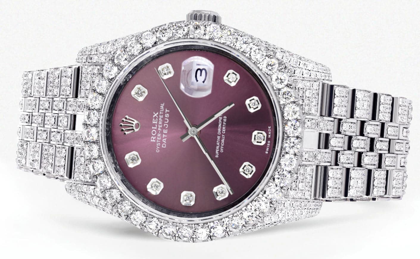 Iced Out Rolex Datejust 36 MM | Stainless Steel | 16.5 Carats of Diamonds | Purple Diamond Dial | Jubilee Band | Model 116200 - Image 2