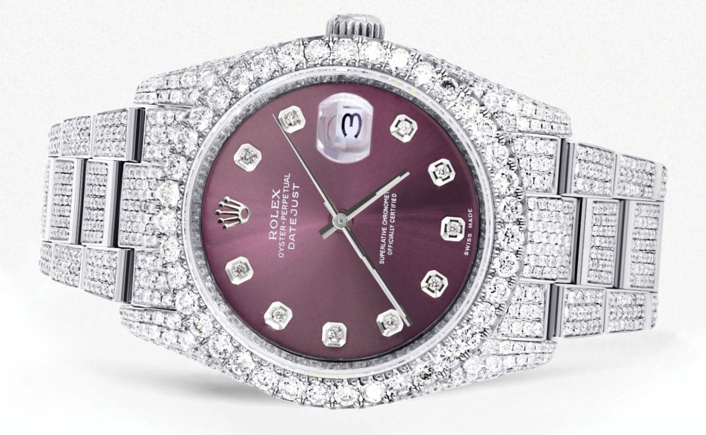 Iced Out Rolex Datejust 36 MM | Stainless Steel | 16.5 Carats of Diamonds | Purple Diamond Dial | Oyster Band | Model 116200 - Image 2