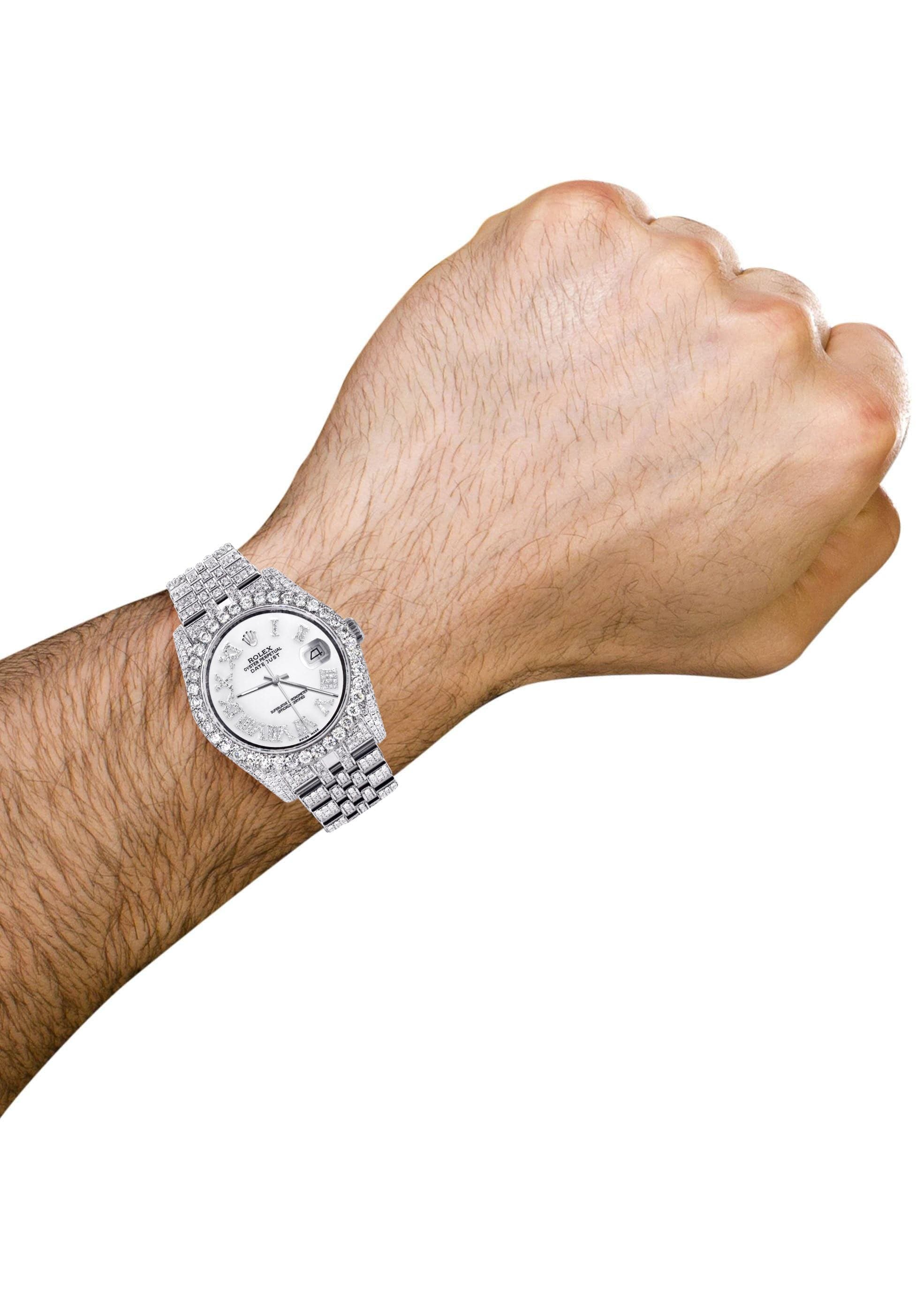 Iced Out Rolex Datejust 36 MM | Stainless Steel | 16.5 Carats of Diamonds | White Roman Diamond Dial | Jubilee Band | Model 116200 - Image 3