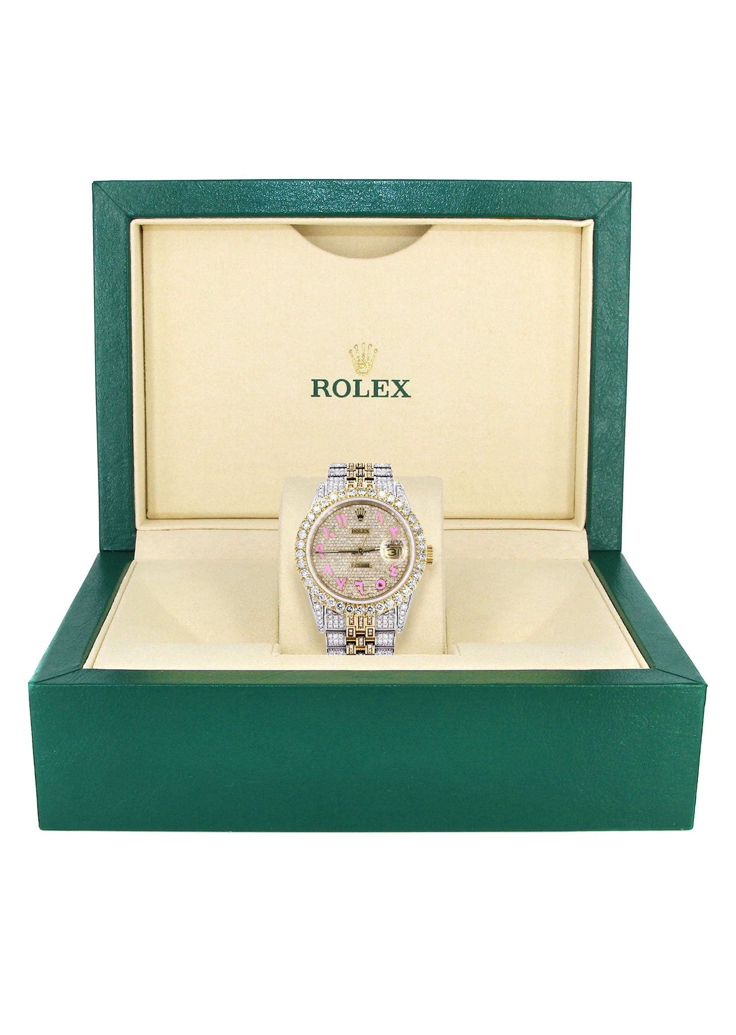 Iced Out Rolex Datejust 36 MM | Two Tone | 10 Carats of Diamonds | Full Diamond Pink Arabic Dial - Image 6