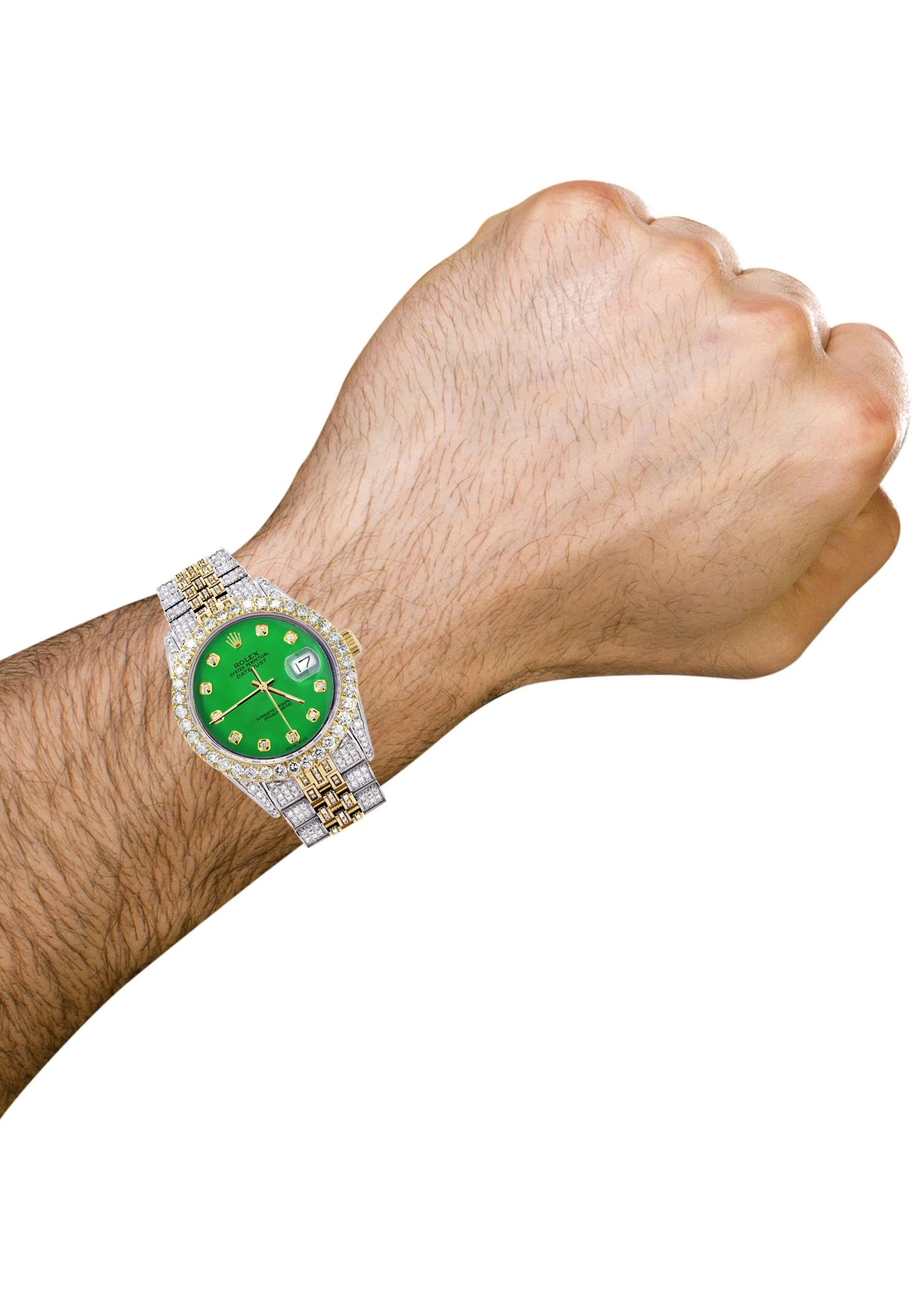 Iced Out Rolex Datejust 36 MM | Two Tone | 10 Carats of Diamonds | Green Diamond Dial - Image 3