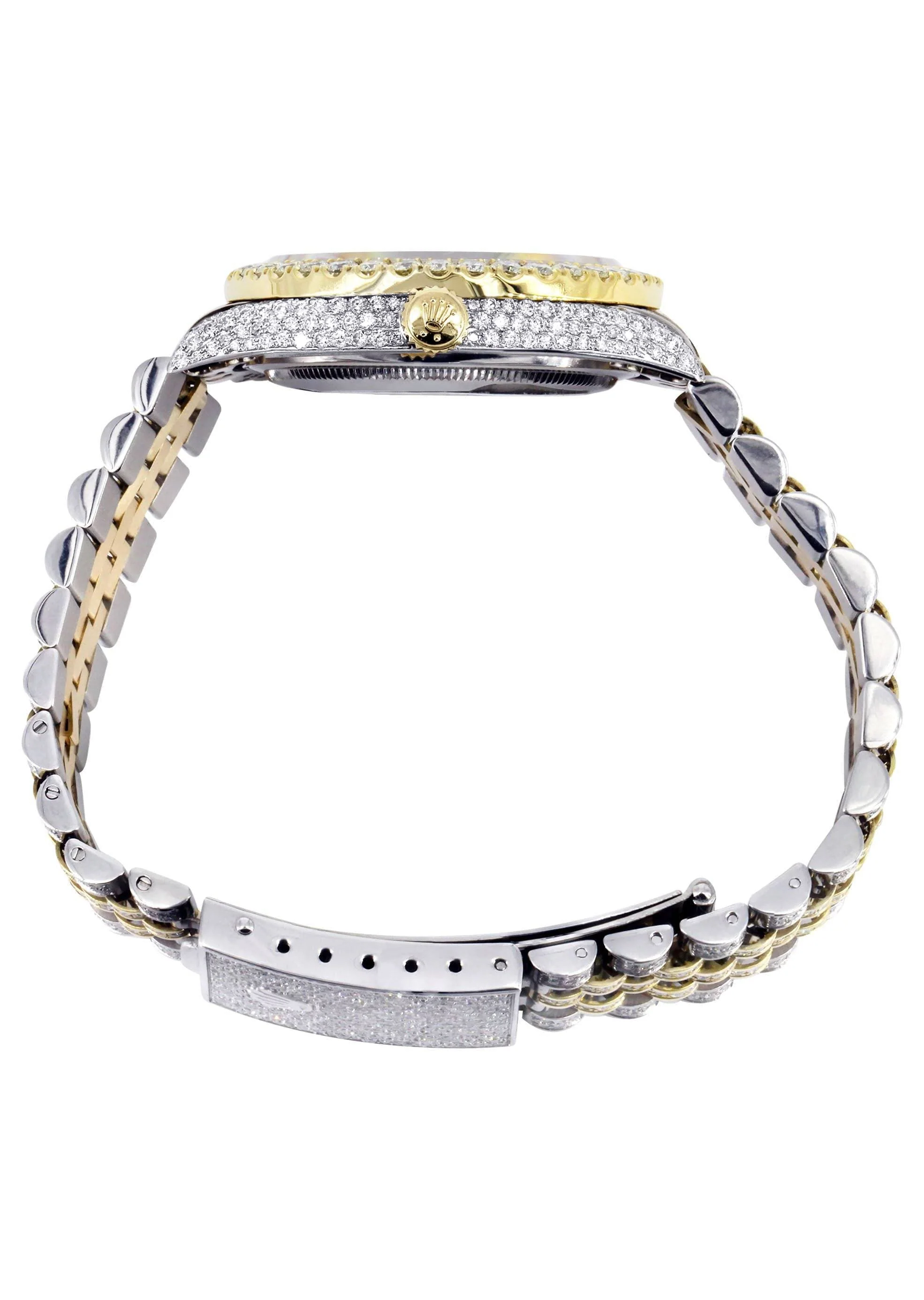 Iced Out Rolex Datejust 36 MM | Two Tone | 10 Carats of Diamonds | Red Mother of Pearl Roman Diamond Dial - Image 4