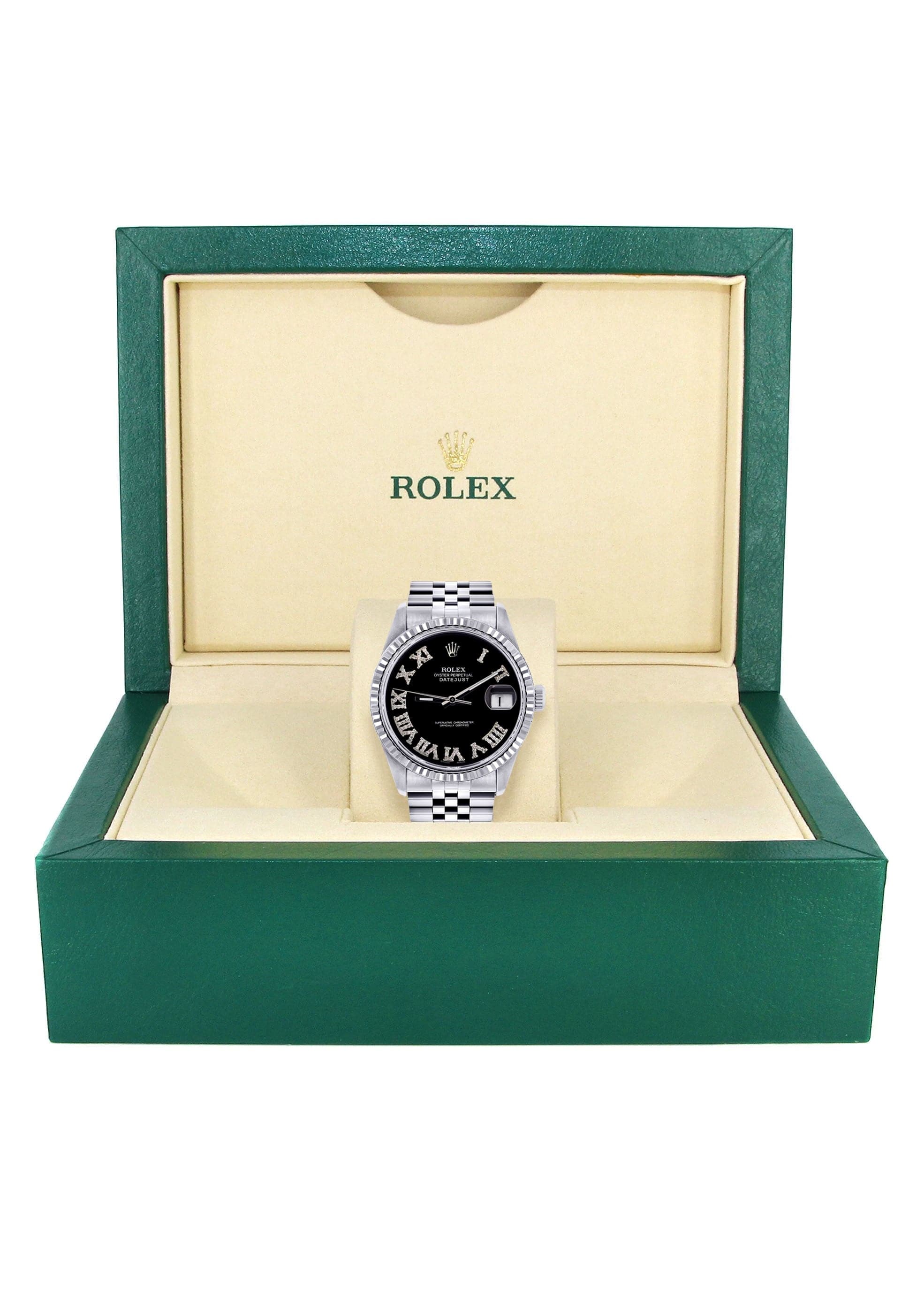 Mens Rolex Datejust Watch 16200 | Fluted Bezel | 36Mm | Black Roman Numeral Dial | Jubilee Band - Image 6
