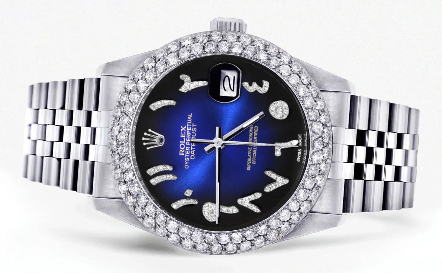 Mens Rolex Datejust Watch 16200 | 36Mm | Blue Black Arabic Diamond Dial | Two Row 4.25 Carat Bezel | Jubilee Band - Image 2