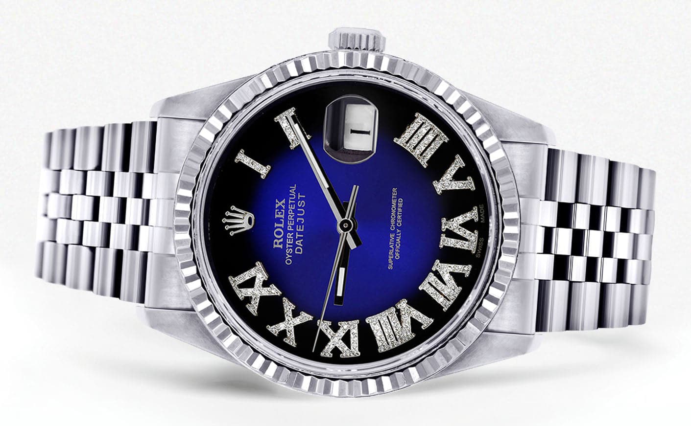 Mens Rolex Datejust Watch 16200 | Fluted Bezel | 36Mm | Blue Black Roman Numeral Dial | Jubilee Band - Image 2