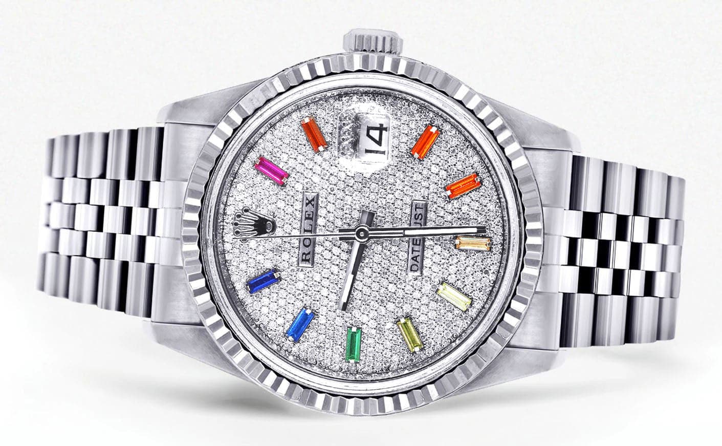 Mens Rolex Datejust Watch 16200 | Fluted Bezel | 36Mm | Color Baguettes Diamond Dial | Fluted Bezel | Jubilee Band - Image 2
