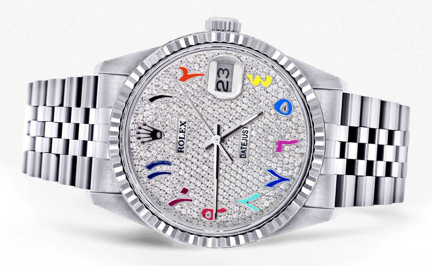Mens Rolex Datejust Watch 16200 | Fluted Bezel | 36Mm | Color Arabic Numeral Diamond Dial | Jubilee Band - Image 2