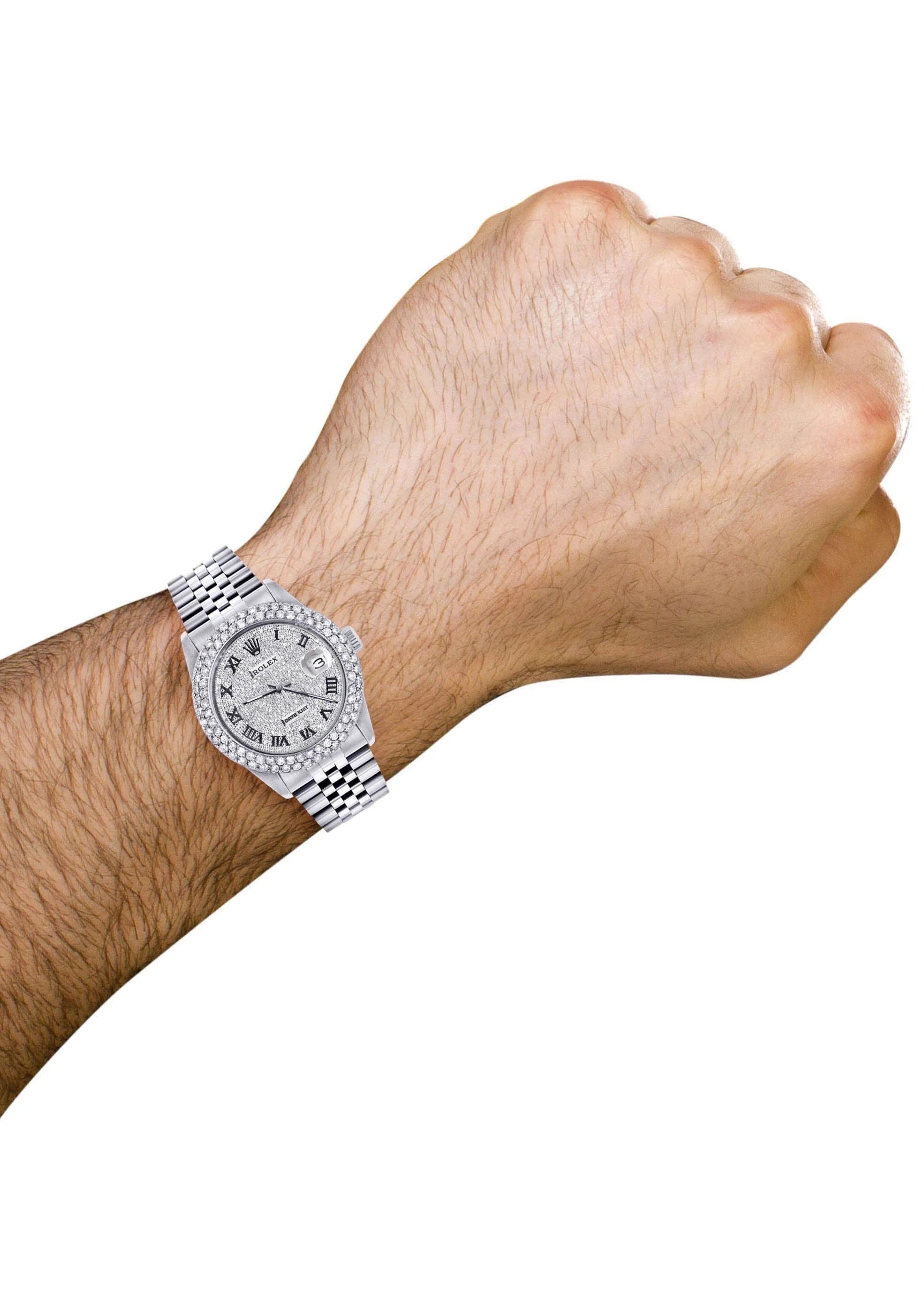 Mens Rolex Datejust Watch 16200 | 36Mm | Full Diamond Roman Numeral Dial | Two Row 4.25 Carat Bezel | Jubilee Band - Image 3