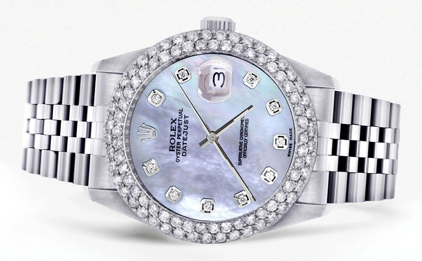 Mens Rolex Datejust Watch 16200 | 36Mm | Mother of Pearl Dial | Two Row 4.25 Carat Bezel | Jubilee Band - Image 2