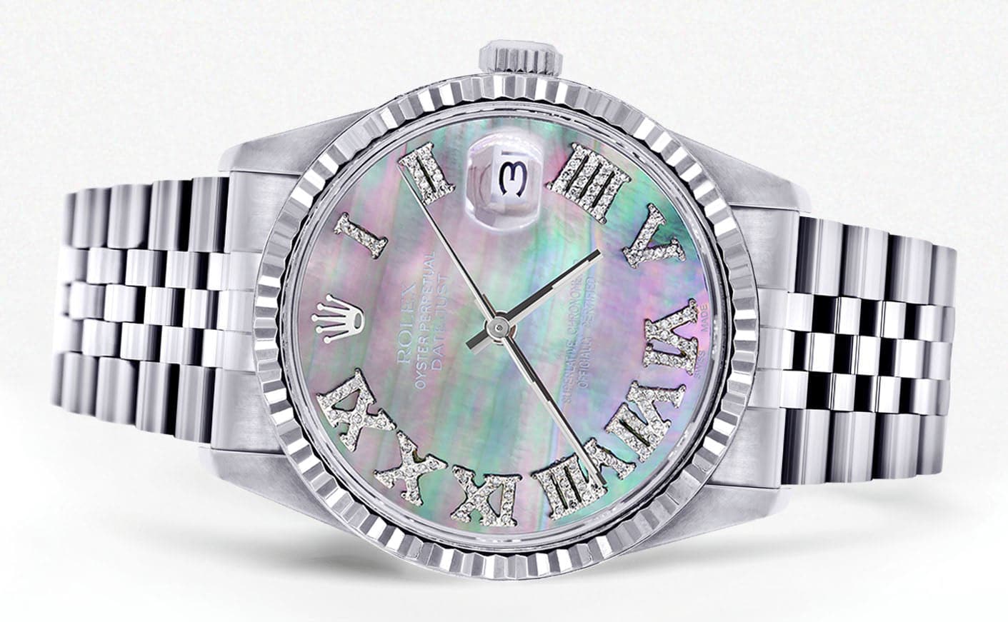 Mens Rolex Datejust Watch 16200 | Fluted Bezel | 36Mm | Mother of Pearl Roman Numeral Dial | Jubilee Band - Image 2