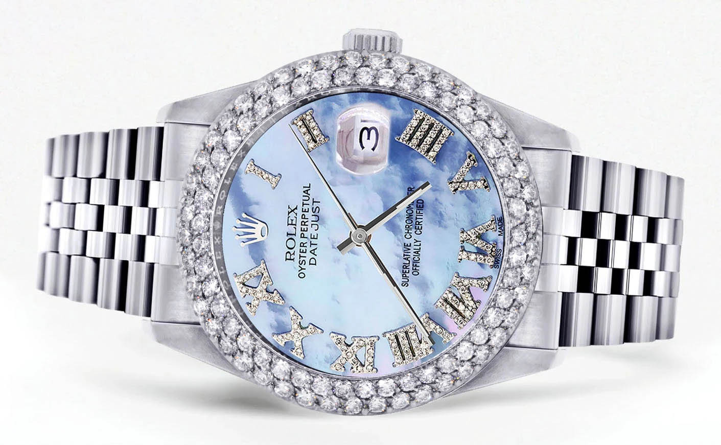 Mens Rolex Datejust Watch 16200 | 36Mm | Mother of Pearl Roman Numeral Dial | Two Row 4.25 Carat Bezel | Jubilee Band - Image 2