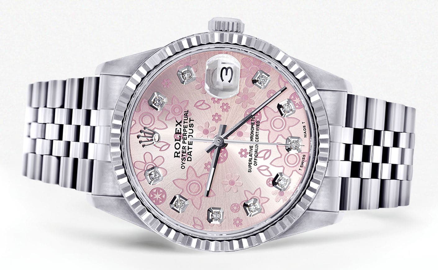 Mens Rolex Datejust Watch 16200 | Fluted Bezel | 36Mm | Pink Flower Dial | Jubilee Band - Image 2