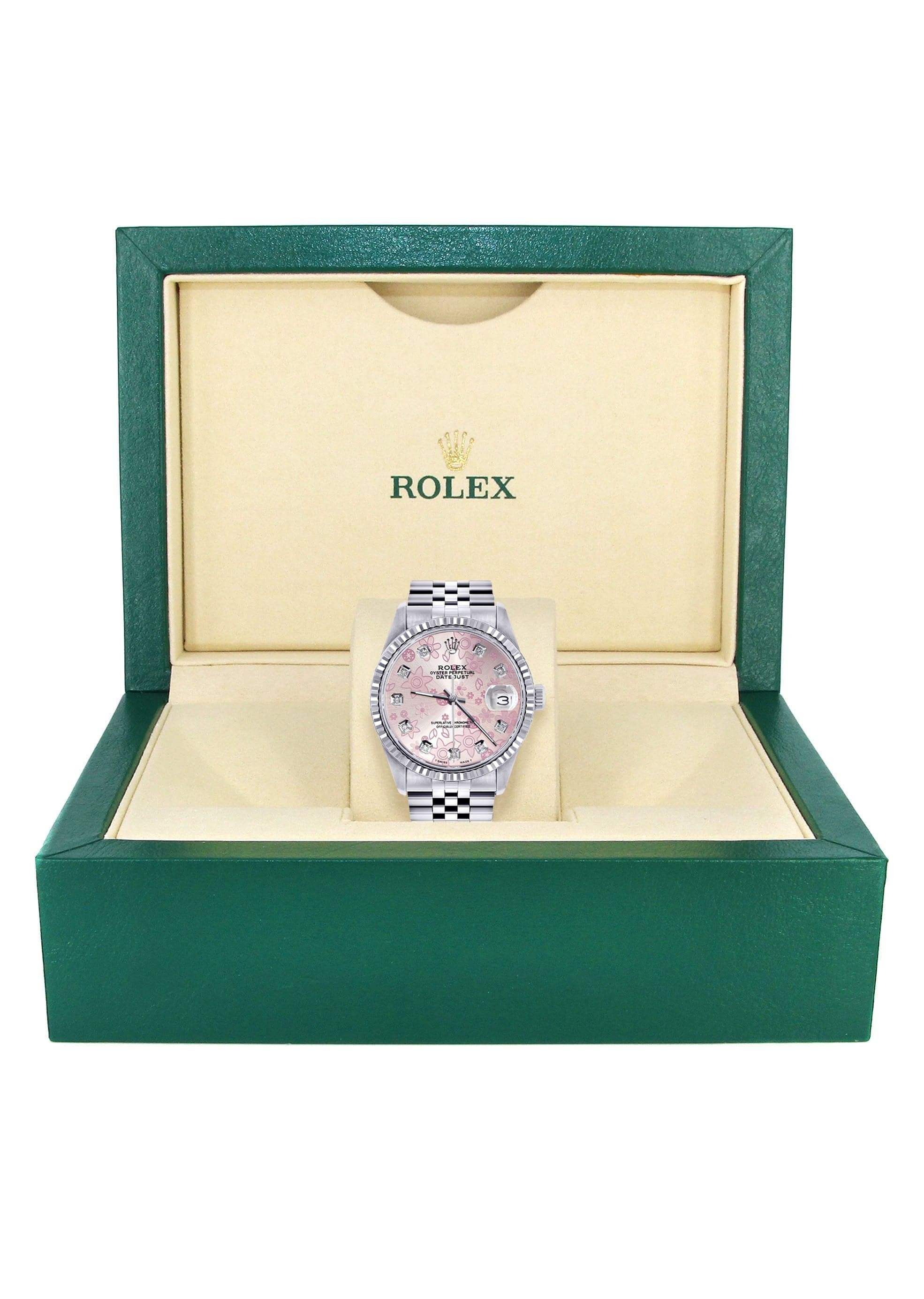 Mens Rolex Datejust Watch 16200 | Fluted Bezel | 36Mm | Pink Flower Dial | Jubilee Band - Image 7